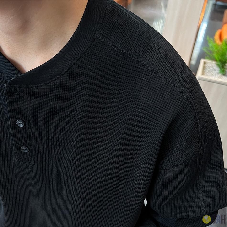 【100%保證韓國直送】Combed Yarn 華夫格機能亨利領長袖Tee 👕 [5 color] RG165860