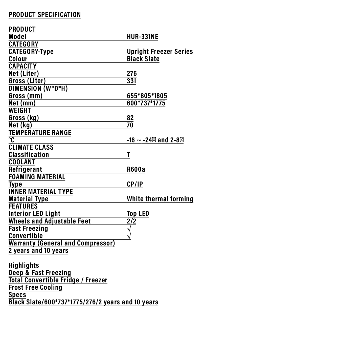 Haier 290L Upright Freezer (HUR-331NE)