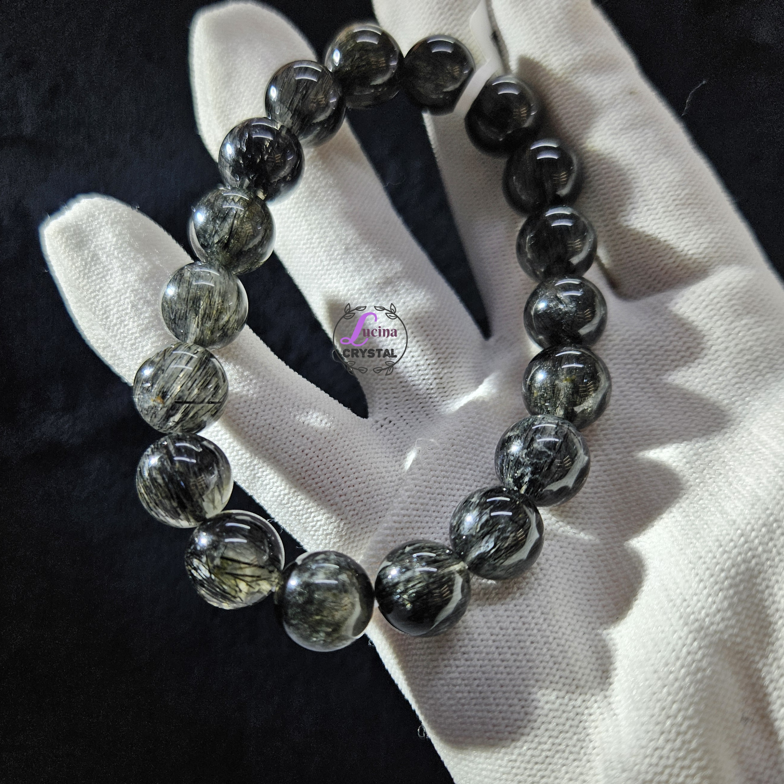 (Co#7214)11.5mm+密髮黑髮晶手串手鏈/Black Rutilated Quartz Bracelet