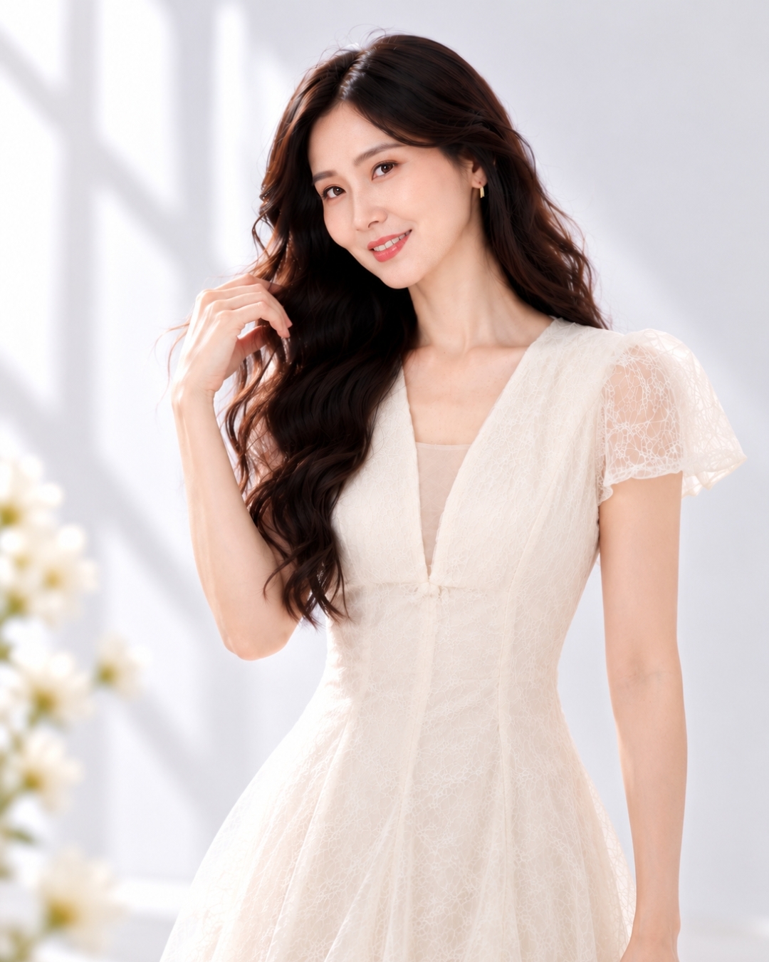 5133 Anastasia Deep V Mesh A-Line Maxi Dress