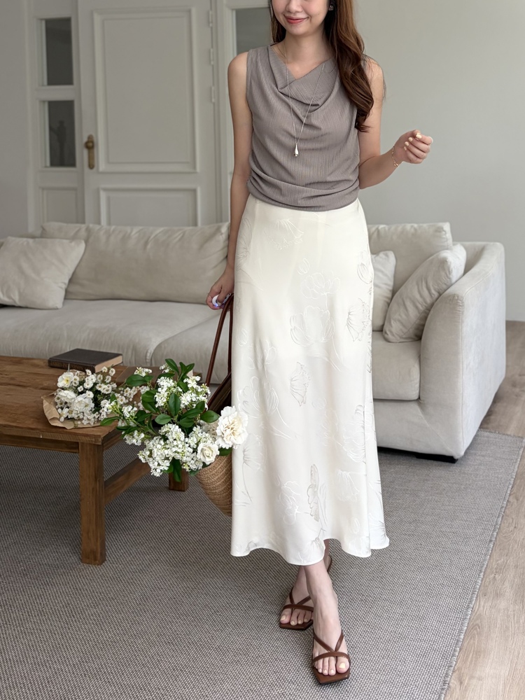 Draped Sleeveless Top (Dark Beige)