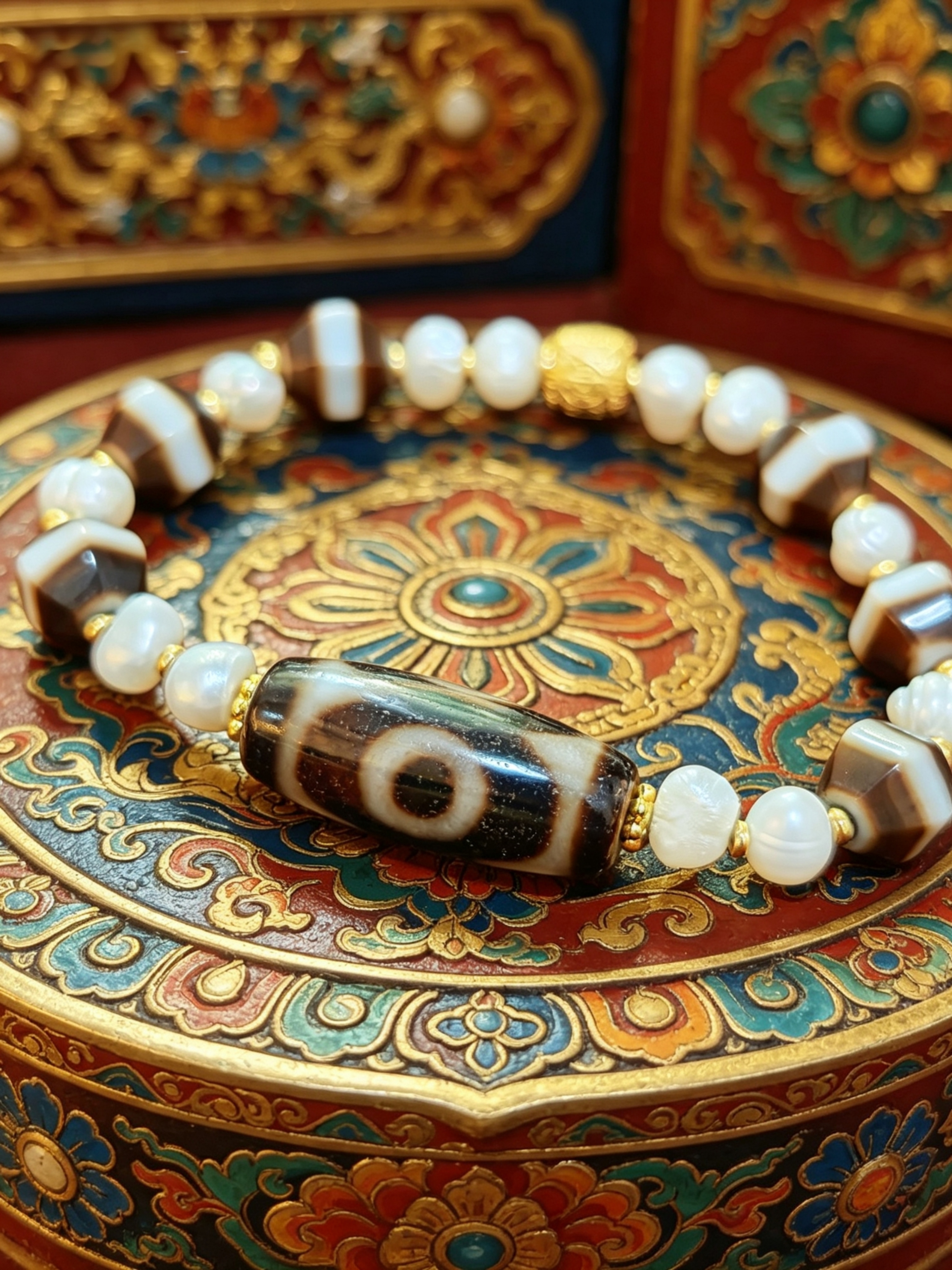 「黑白三眼天珠」26045