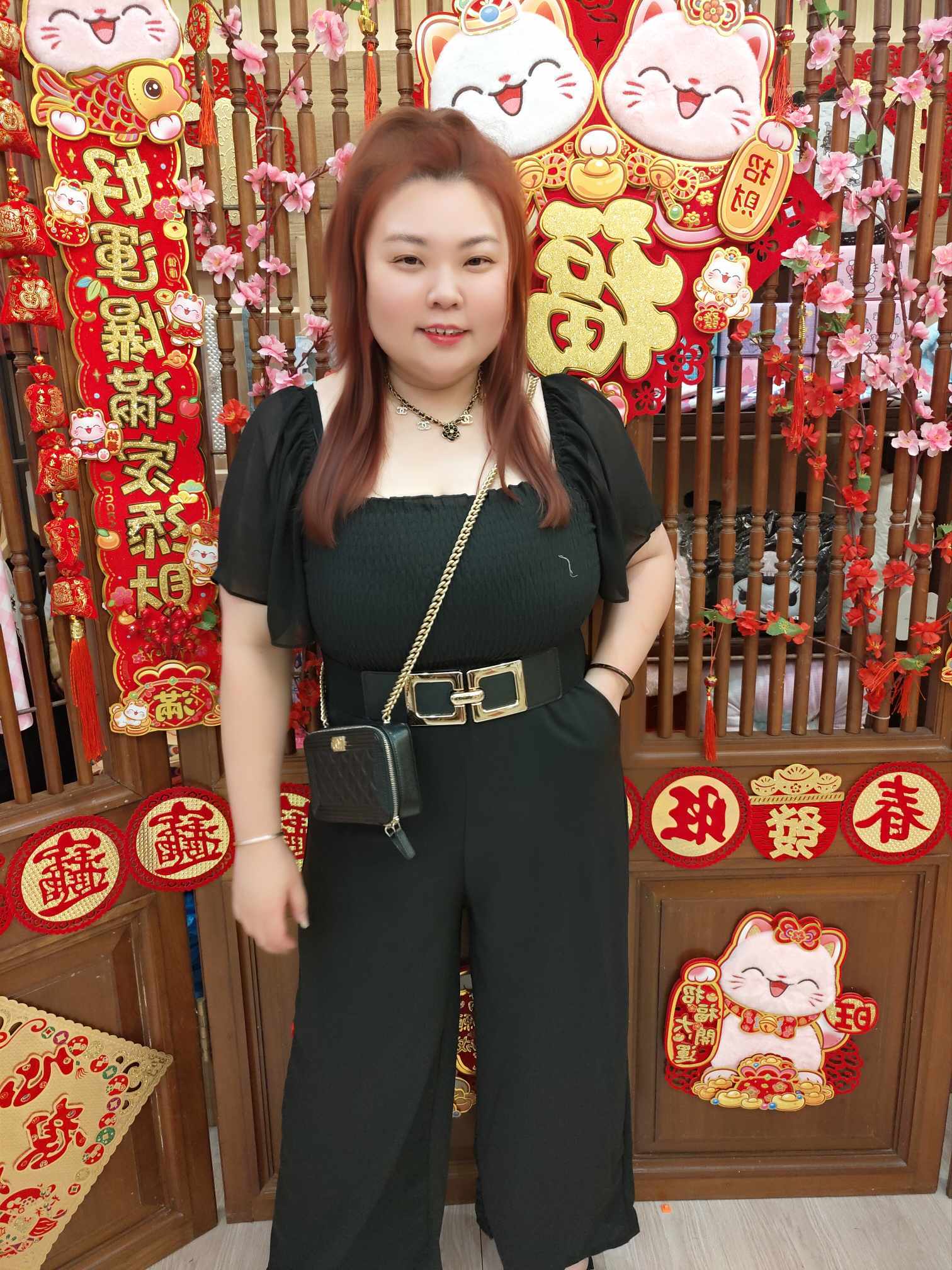 TW#5796 皱褶设计喇叭方领连体长裤