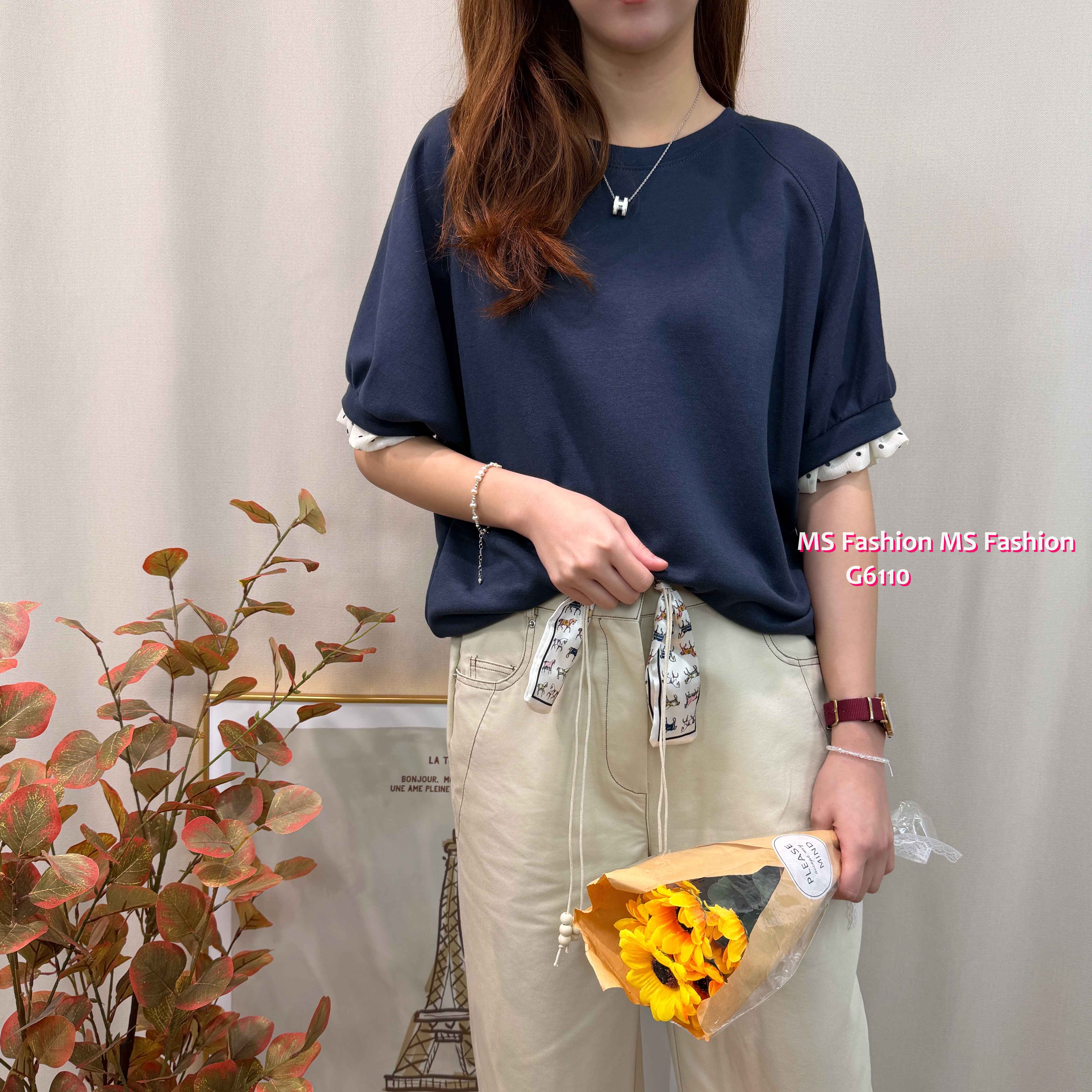 G6110 韓國🇰🇷拼波點ruffle袖top