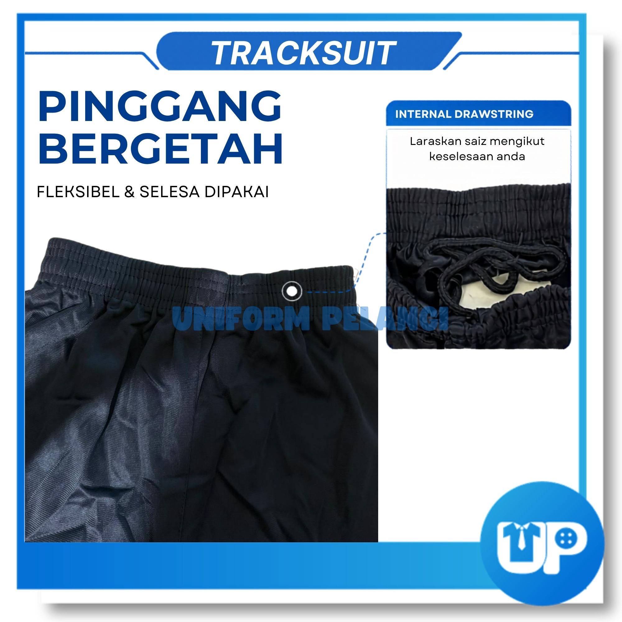 Tracksuit Seluar Sukan Sekolah Pra Kanak-Kanak Lelaki Perempuan Hitam Biru Elastic Kaki Cekak Getah