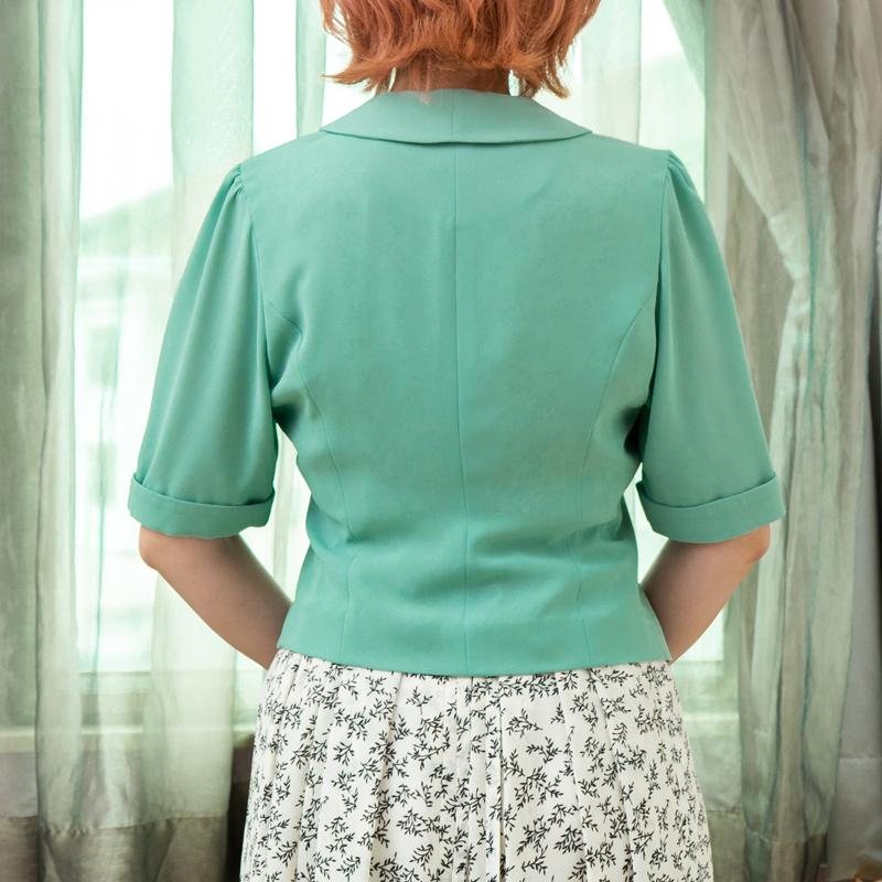Vintage Pastel Green Button Up Two-Way Short-Sleeve Blouse / Blazer (MT2068)