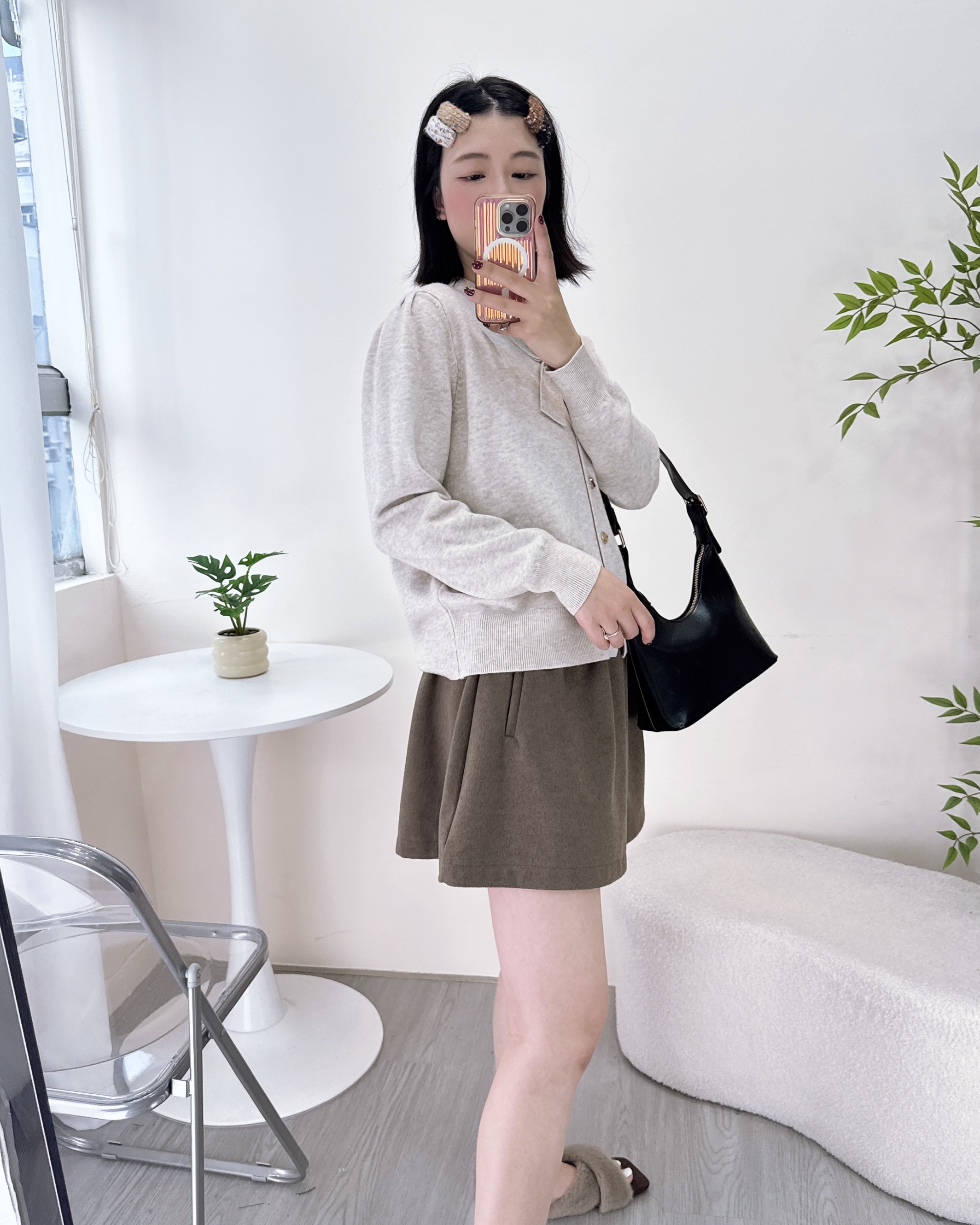 超美領結柔軟針織上衣 3色