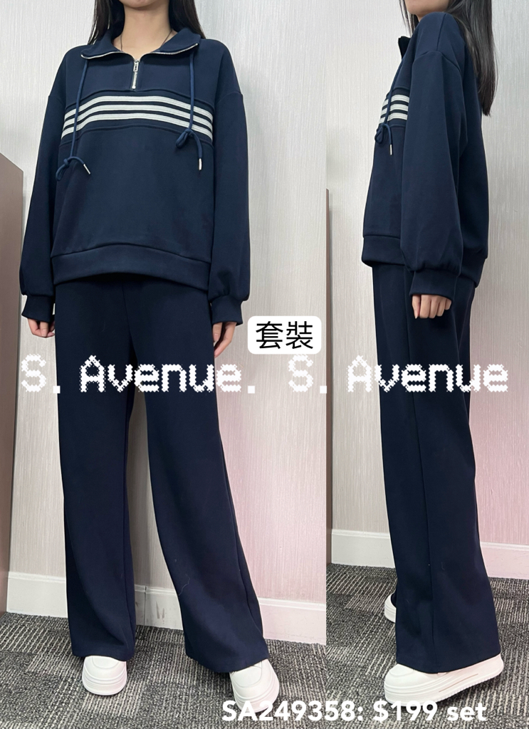 SA249358: 長袖領拉錬拼間衞衣配長褲