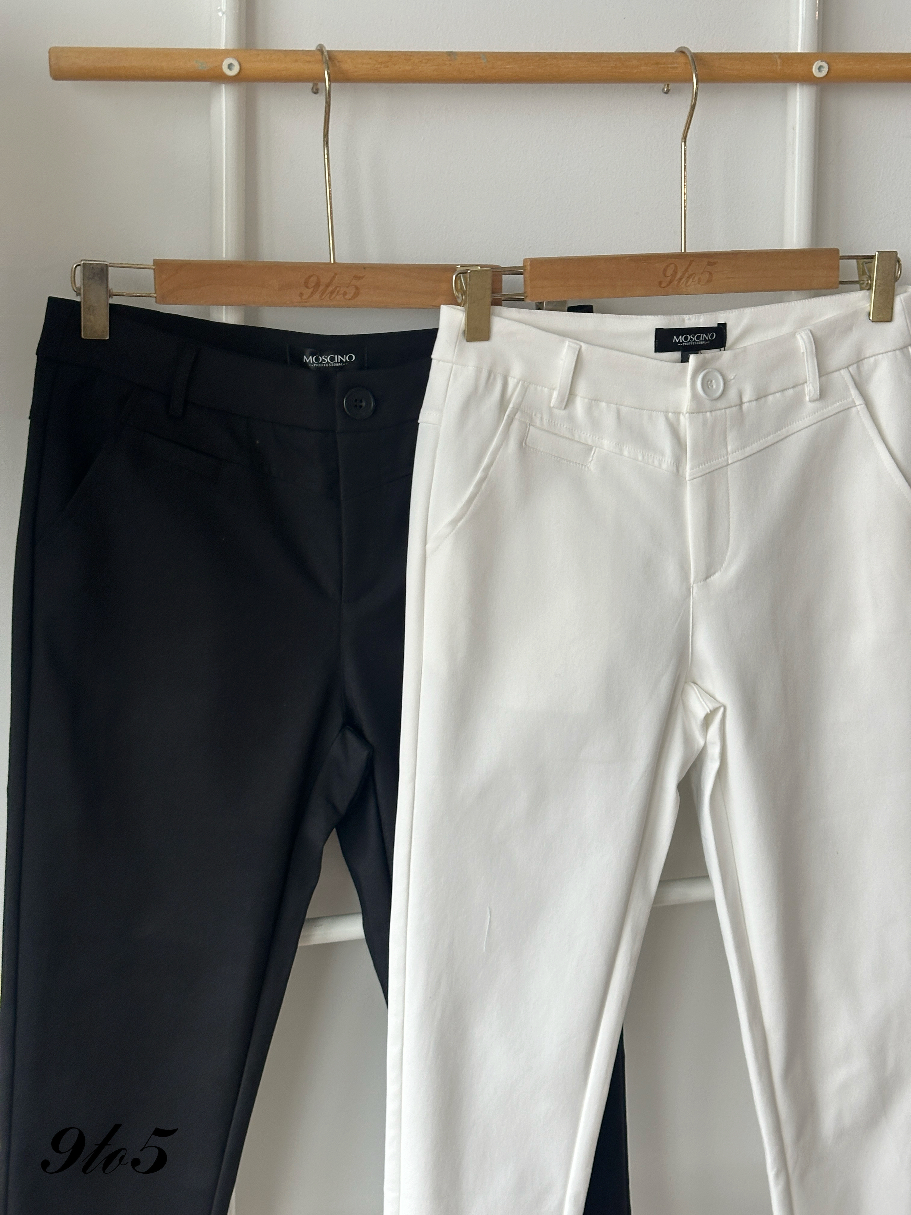 S1951 Low Waist Long Straight Pants - Black & White