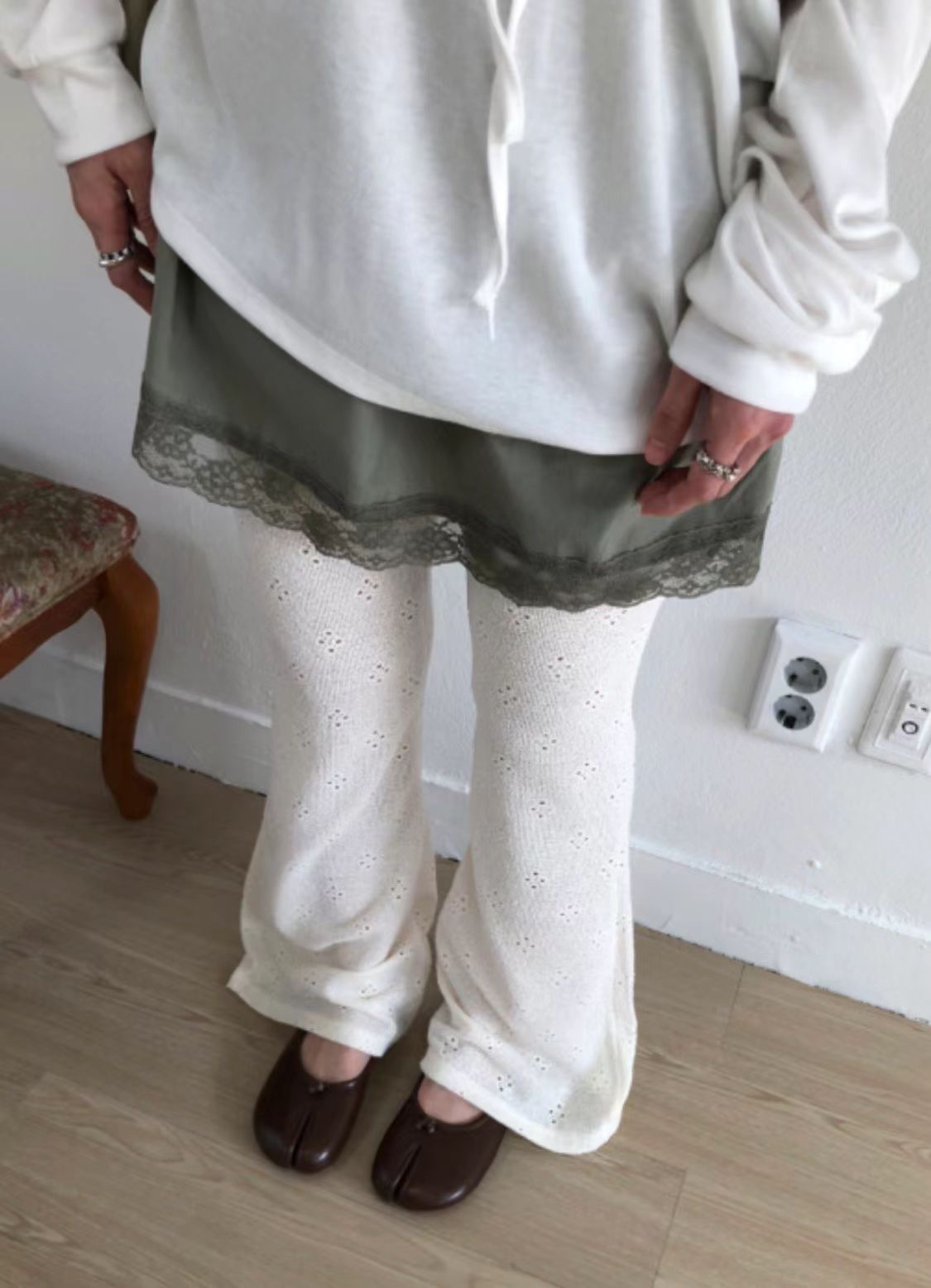 eyelet punch bootcut pants