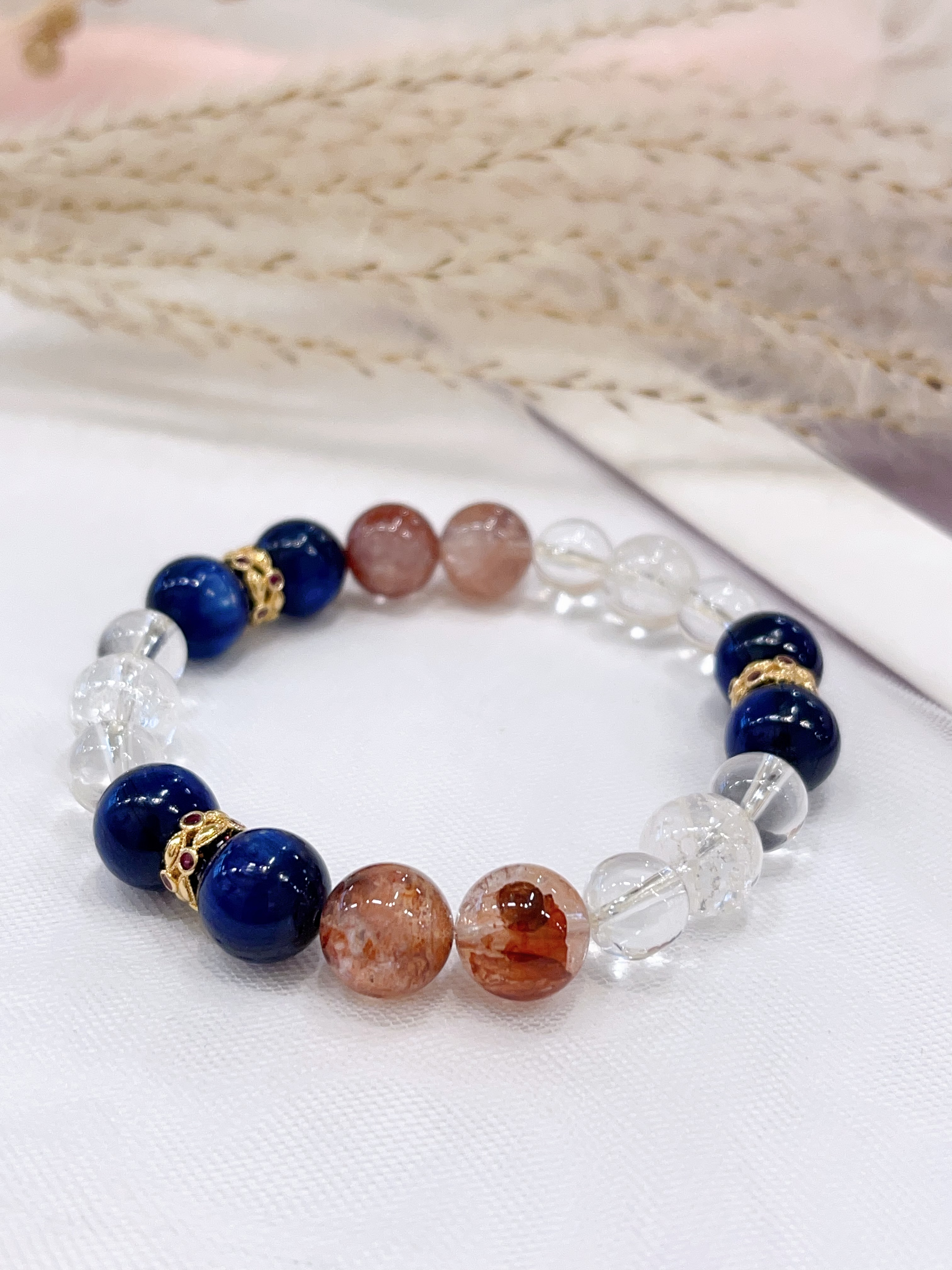 💙 青金石 × 红胶花 × 白水晶手串  Lapis Lazuli & Red Rutilated Quartz & Clear Quartz｜智慧行动
