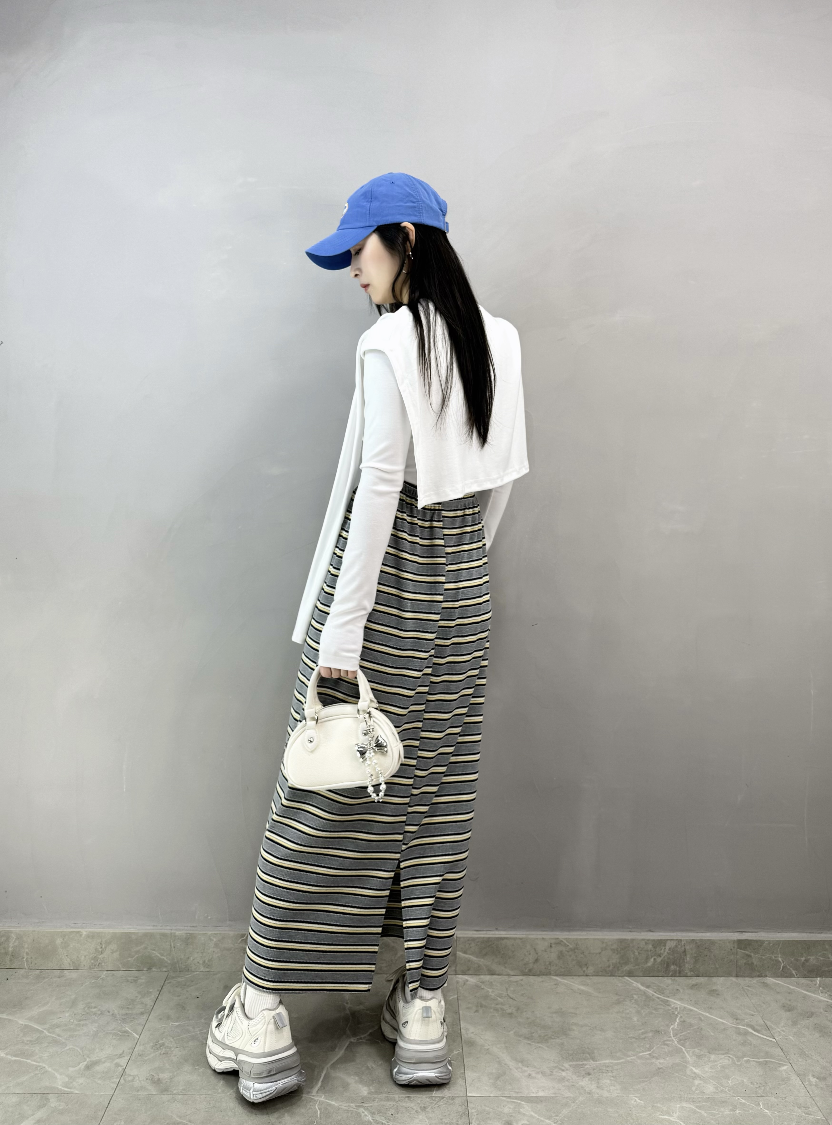 J66 拼色橫間棉裙