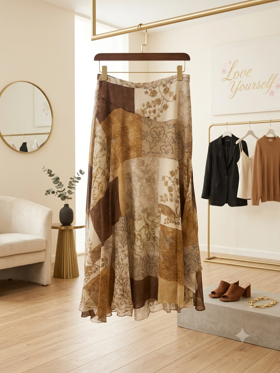 Patchwork Midi Skirt ( Premium Chiffon)