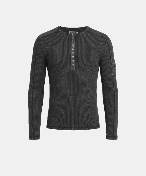 Viper Cotton Rib Henley Neck Long Sleeve - Black