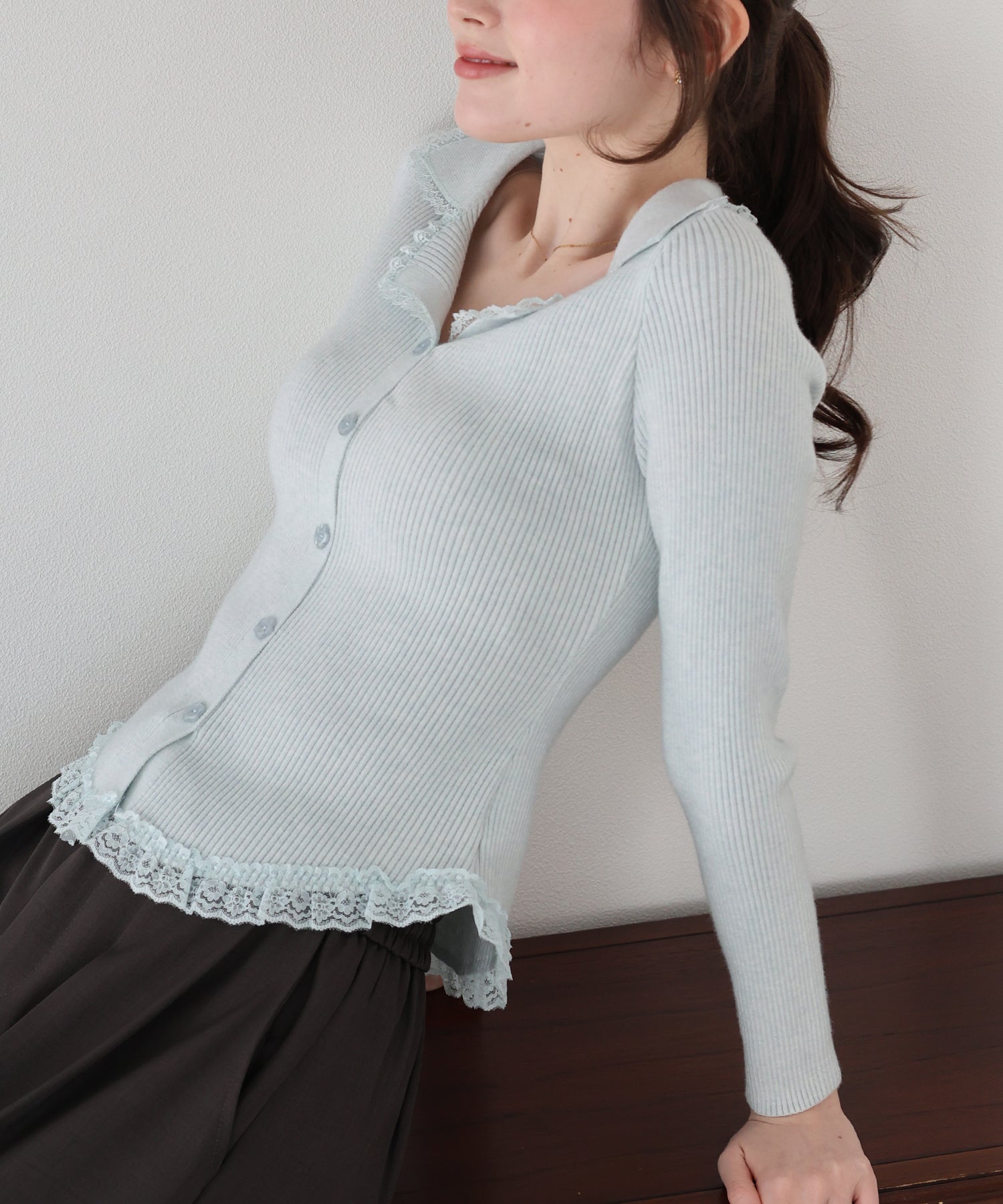 🌸精緻滿分! <JP> Flower Button Lace Collar Knit * 3色入 <預購>