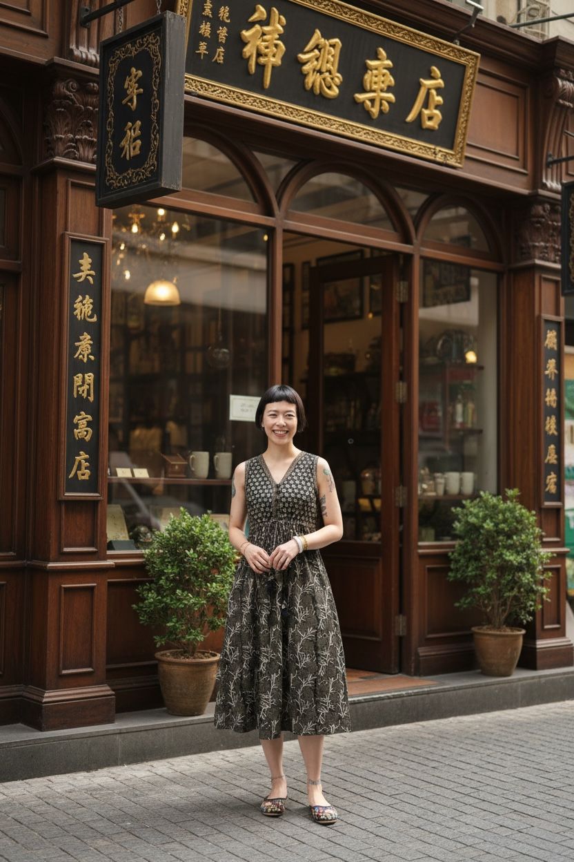 1623 Black Hyangeas V-Neck Sleeveless OP 39"