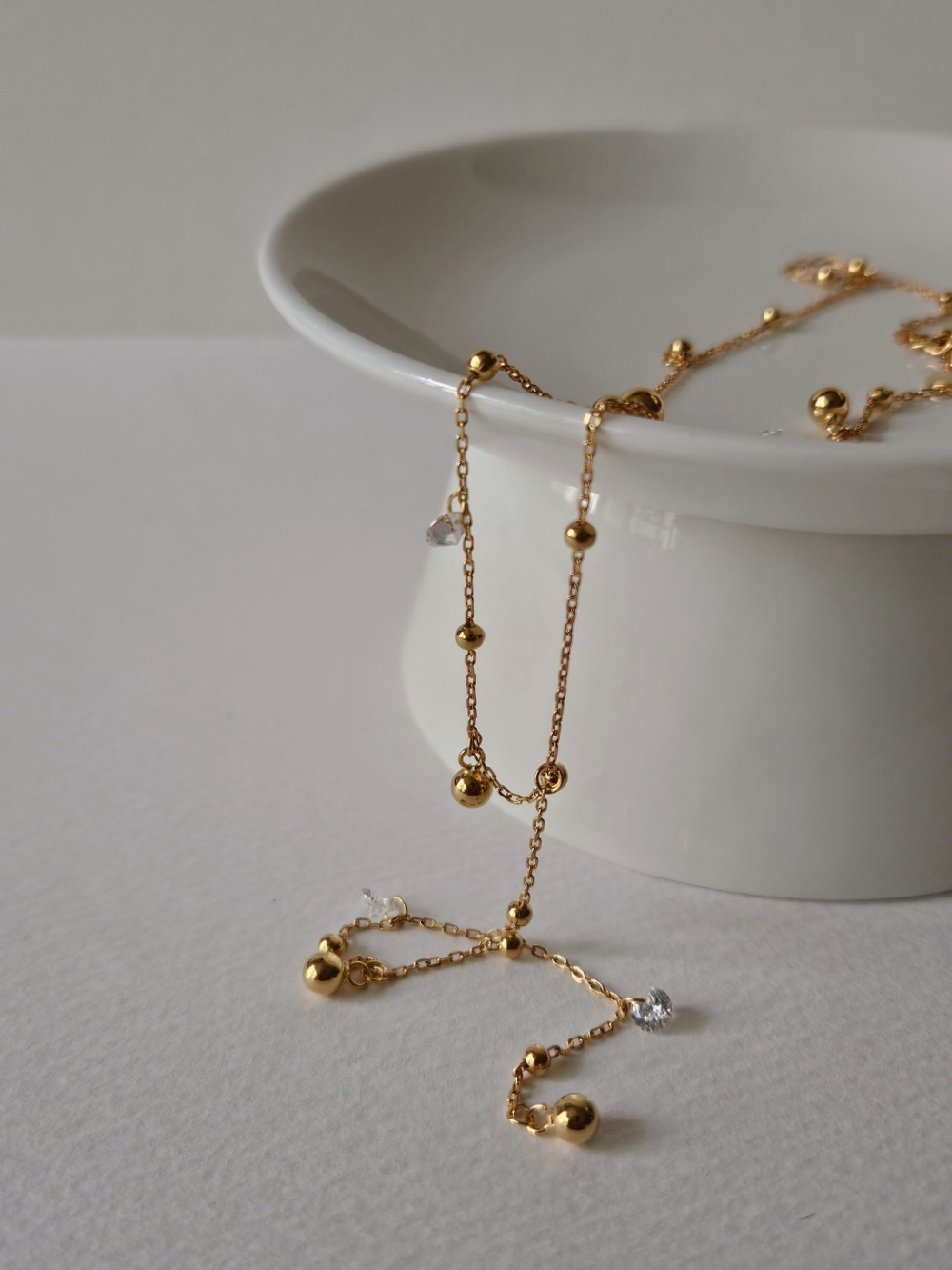 925 Y Drop Silver Ball Cubic Dangle Long Necklace 