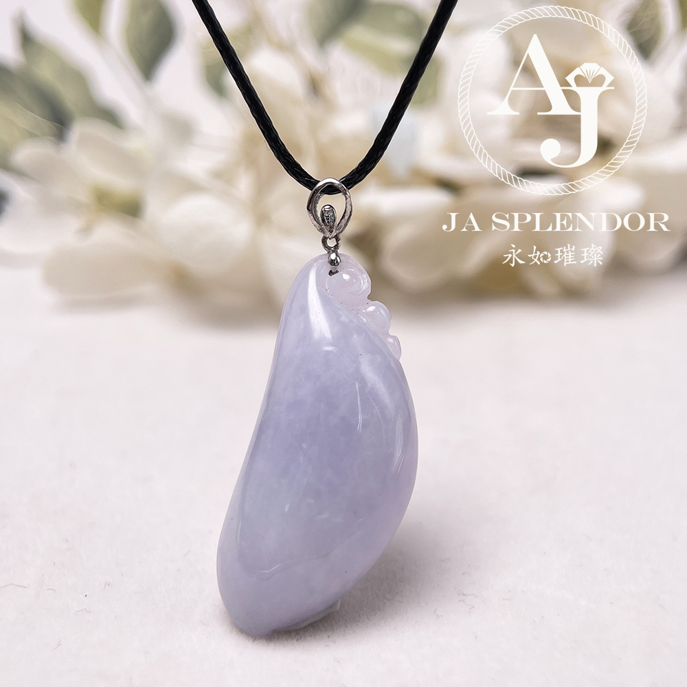 JNK-95 天然翡翠A玉 紫氣東來萬壽股果18K金吊墜