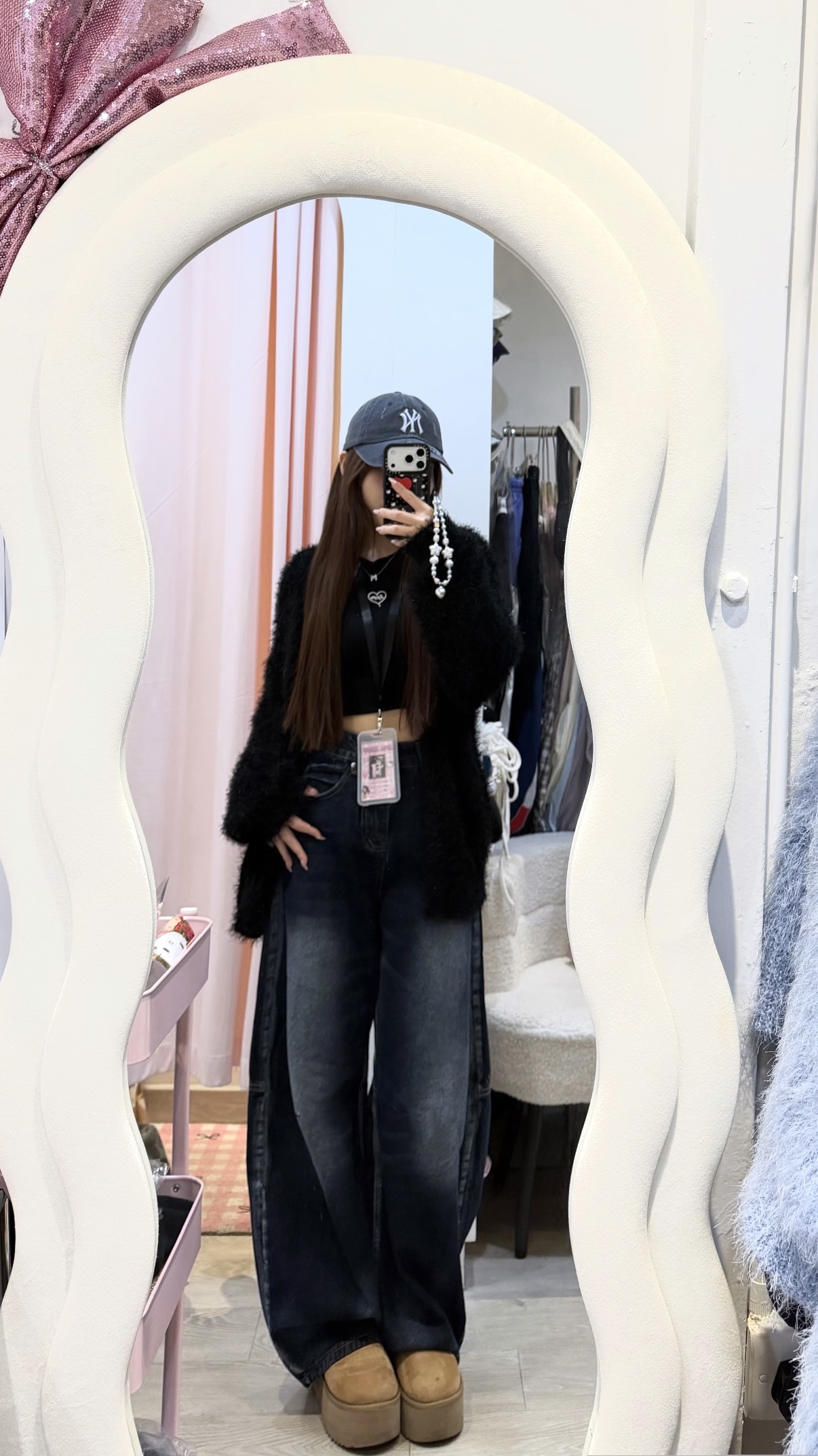 韓國毛蘇蘇厚實料水洗牛仔彎刀褲