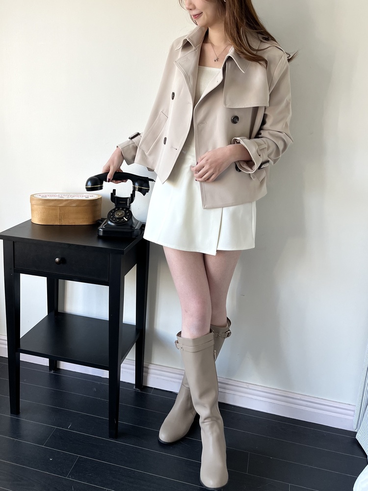 Trench-Style Short Coat (Beige)