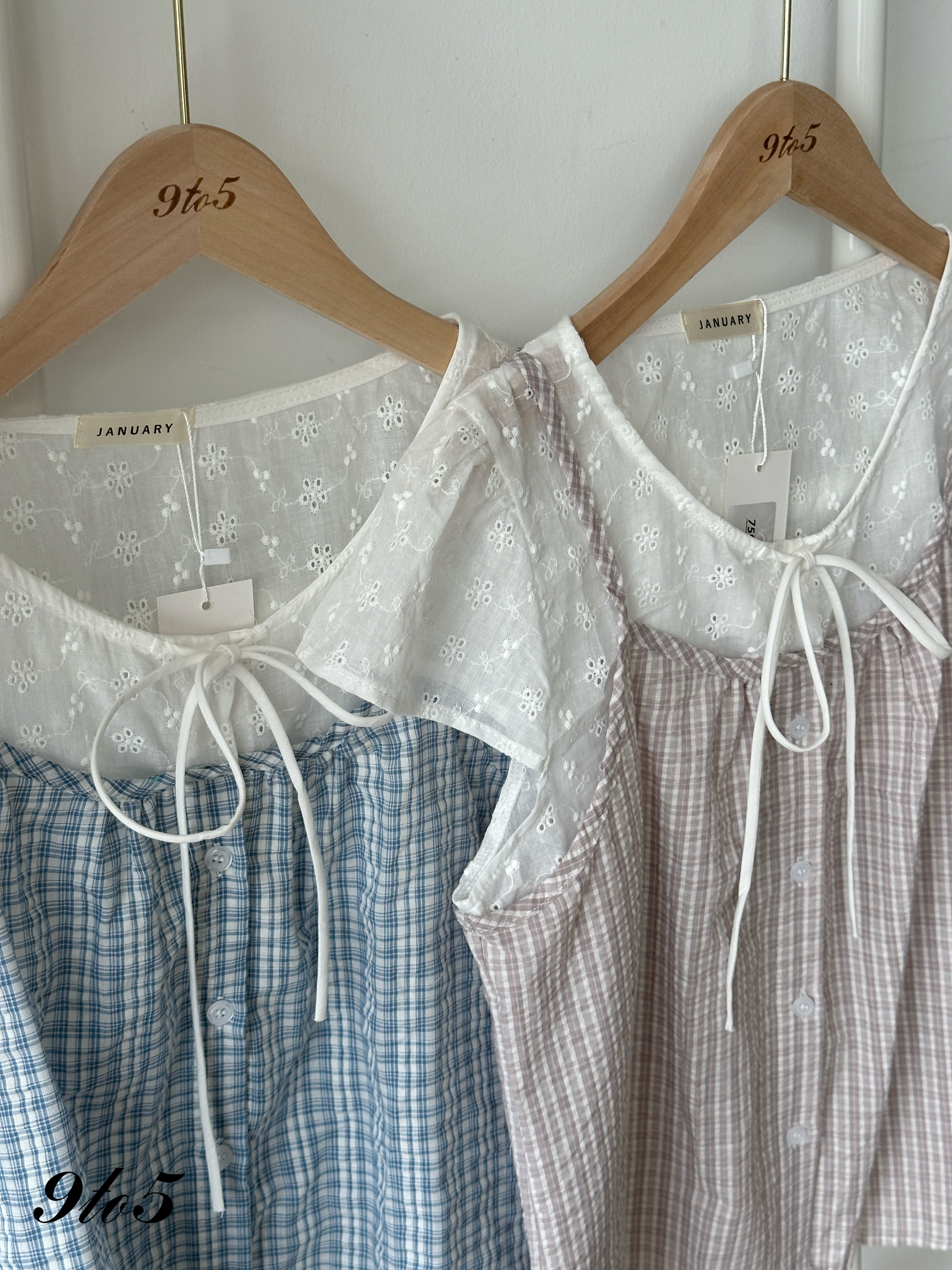 T4219 Fake Two-Piece Checker Top - Blue & Purple