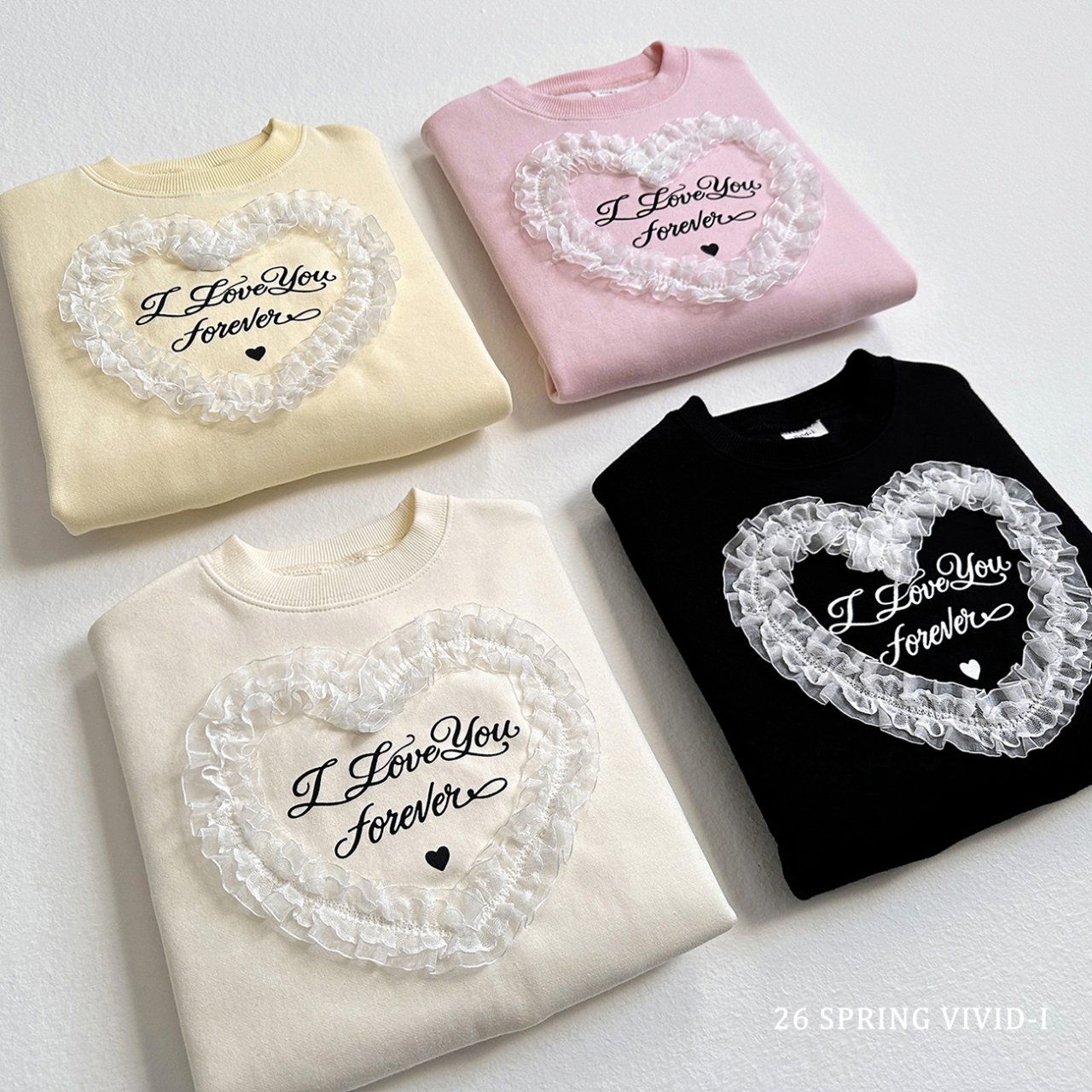 🌸預訂 韓國直送🌸🇰🇷VIVIDI四色心形蕾絲字母印花寬鬆衛衣