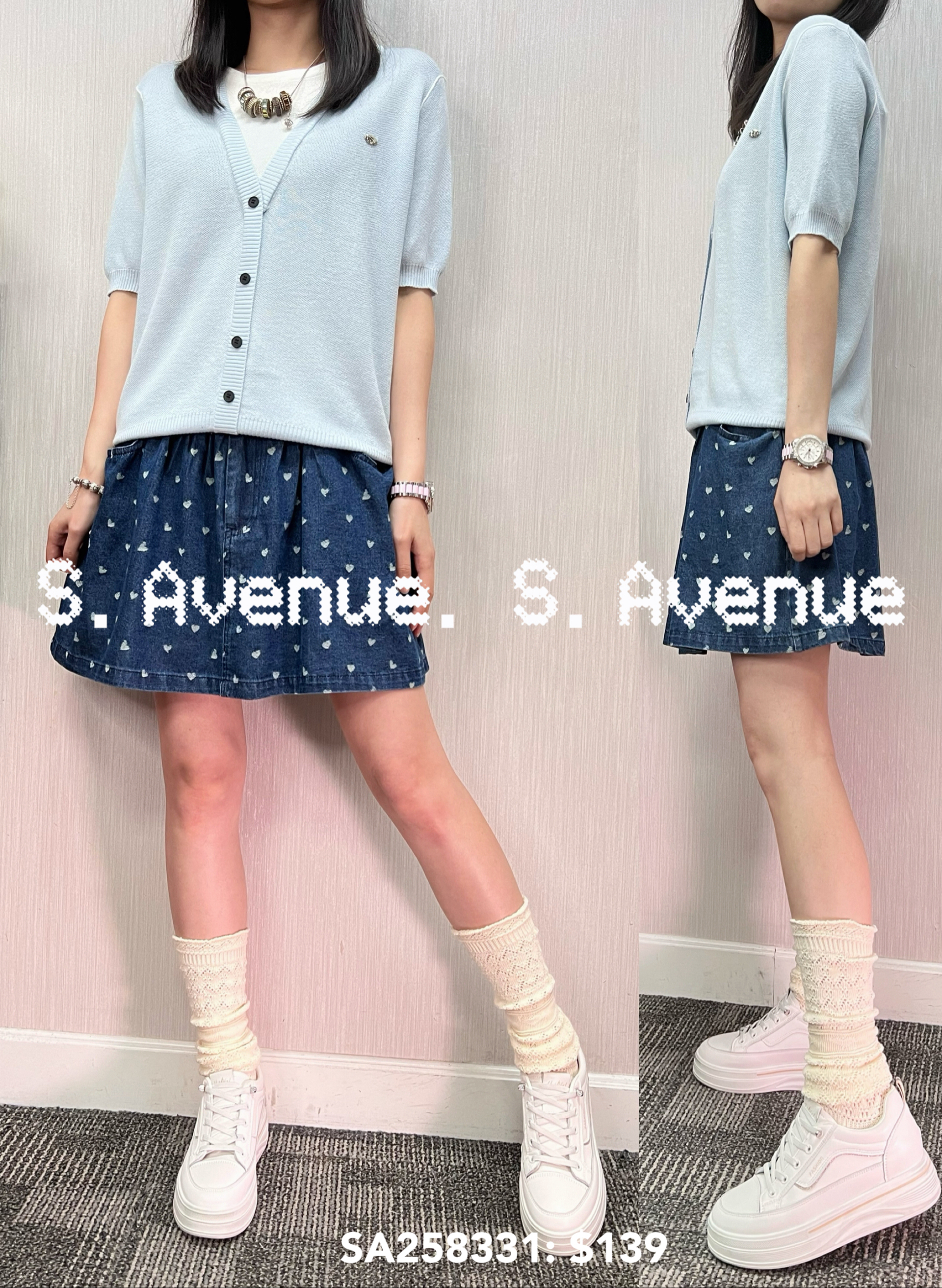 SA258331: 短袖有鈕假兩件線top