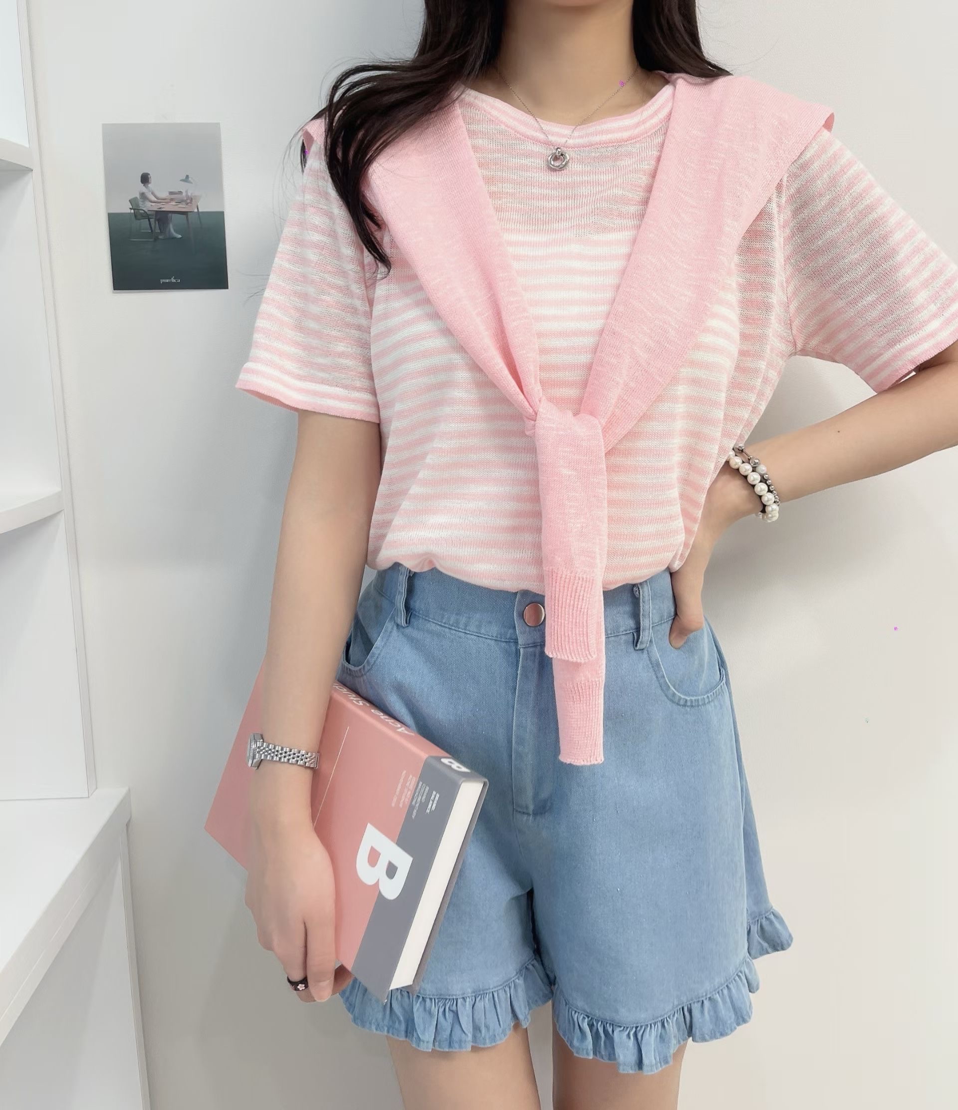 🇰🇷K5577 薄針織橫間假兩件tee