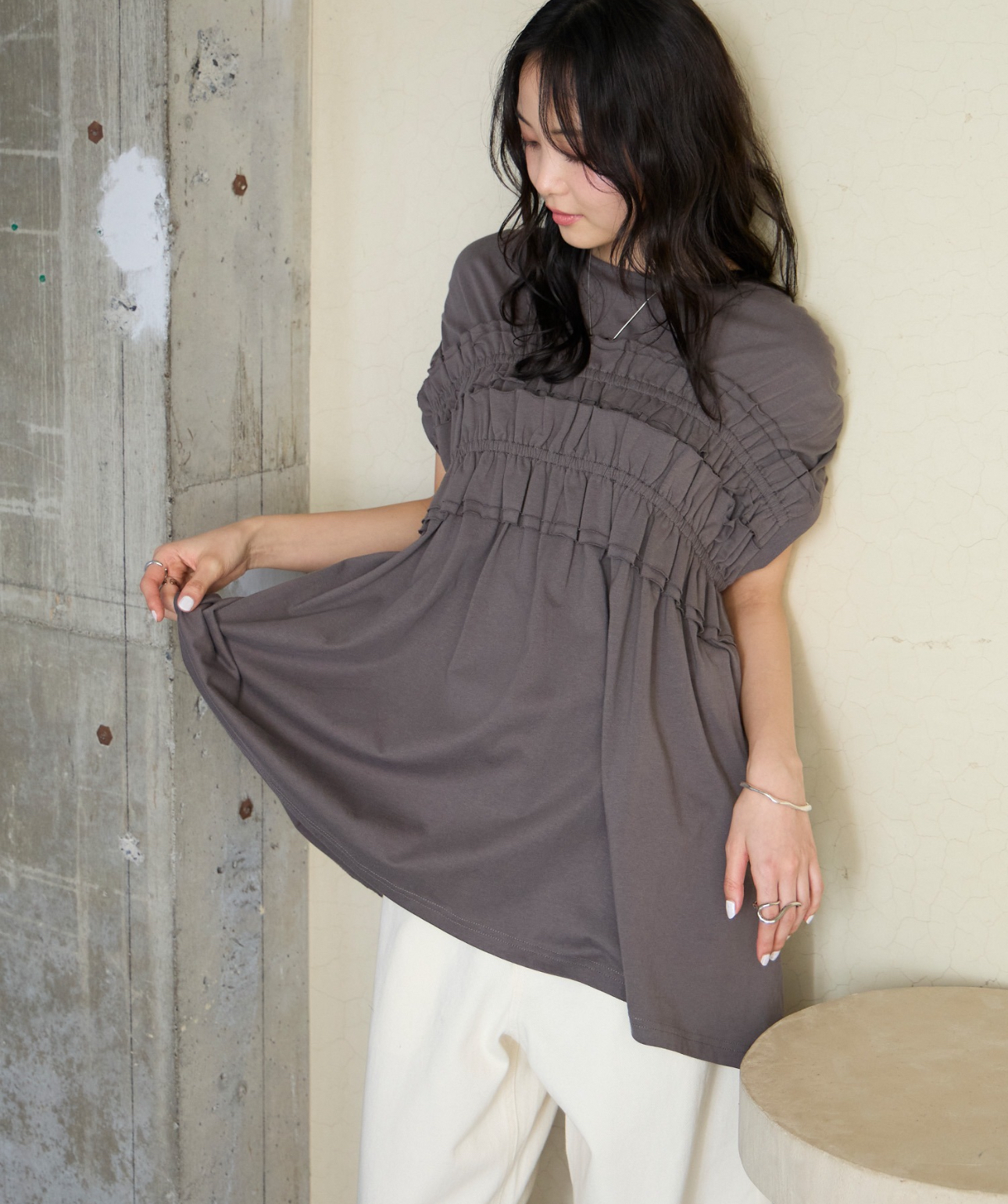 日本褶皺長款衫