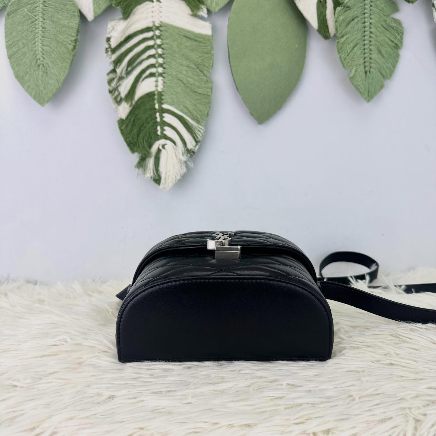 YSL 🤍PRE OWNED JUNE BOX 黑銀羊皮盒子包 單肩斜肩包🖤 