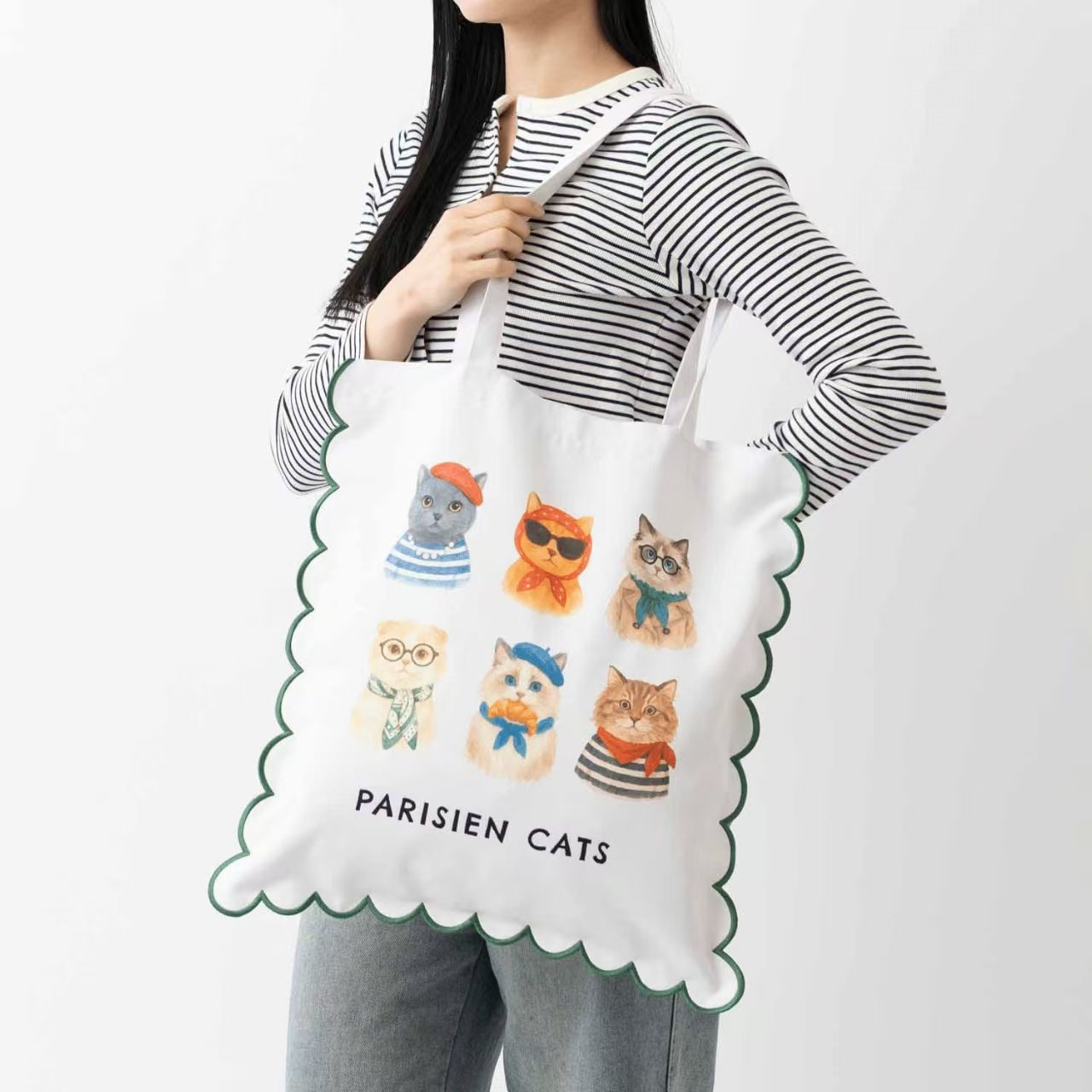 【日本直送】Jubilee 可愛刺繡波浪邊 Tote Bag！貓奴狗奴必備大容量手提袋 