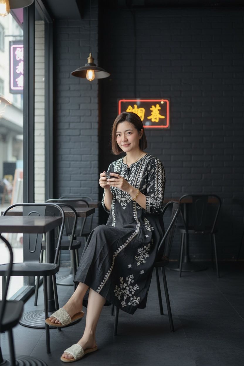 Black with White Totem Print OP 44" #1466