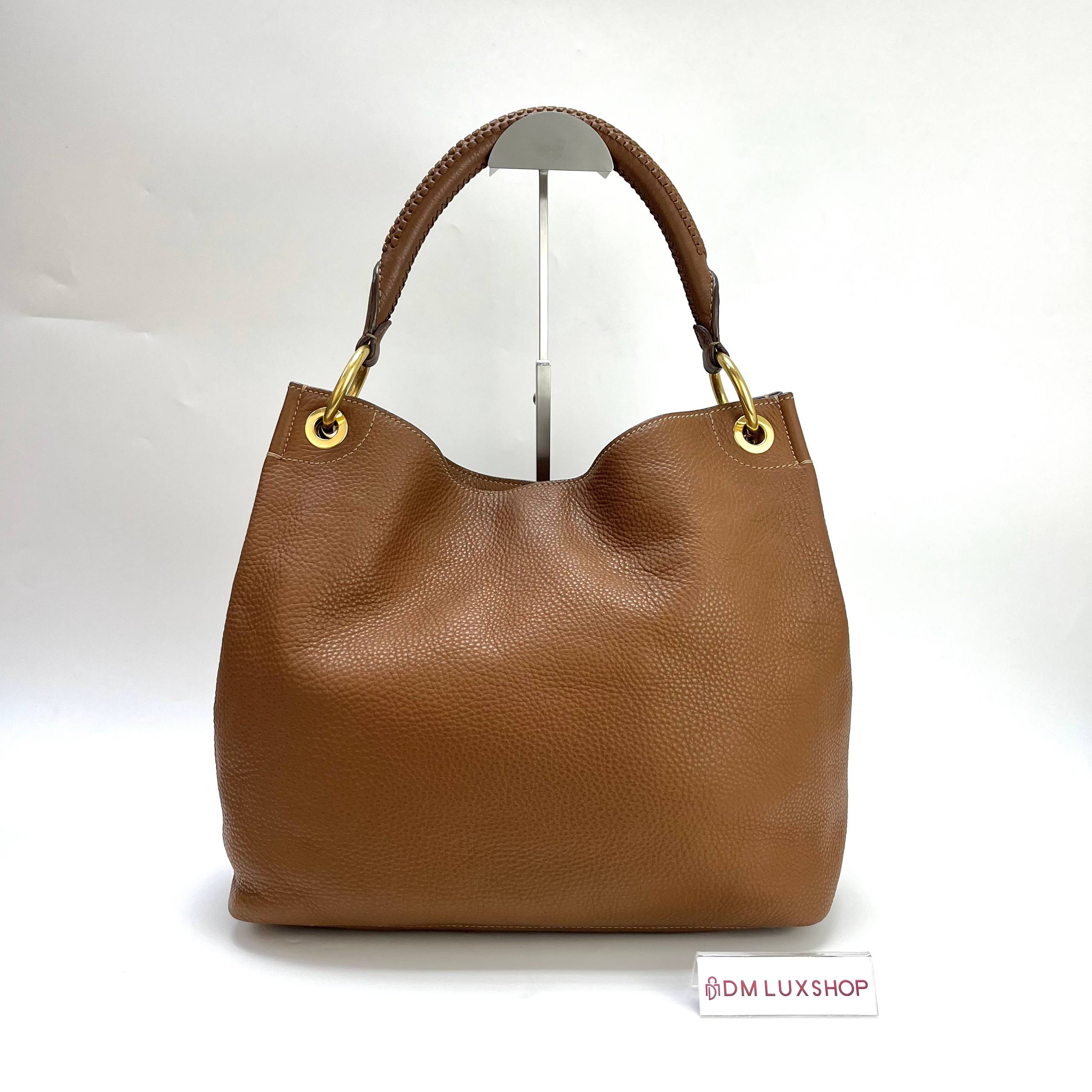 Prada Brown Leather Vitello Daino Hobo Bag GHW