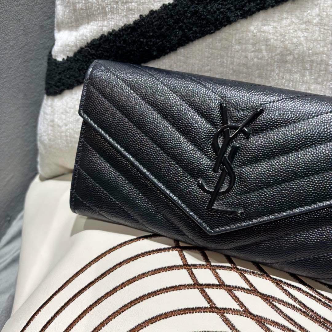 Ysl wallet Cassandra so black SAINT LAURENT黑色粒紋牛皮長銀包  100%Authentic, 98%new ✅ certificate ✅dust bag 