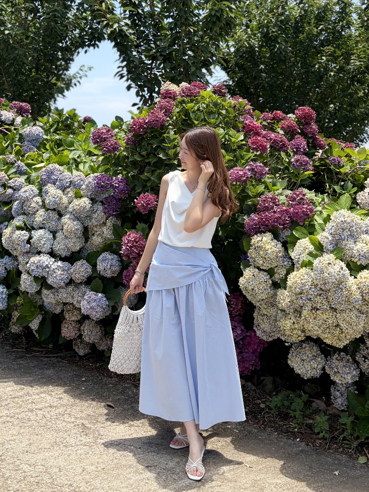 Wrap-Waist Flare Skirt (Blue)