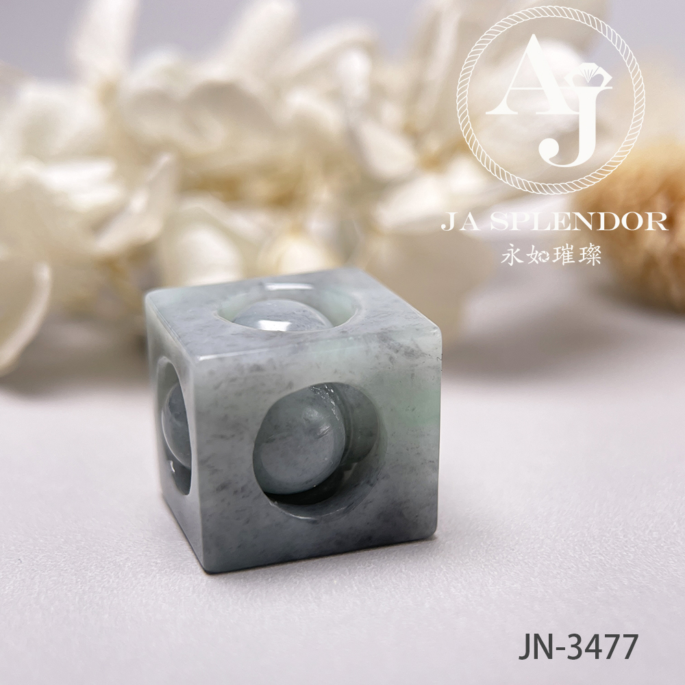 JN-3474/77/83 天然翡翠A玉 烏鷄飄綠招財進寶骰子吊墜