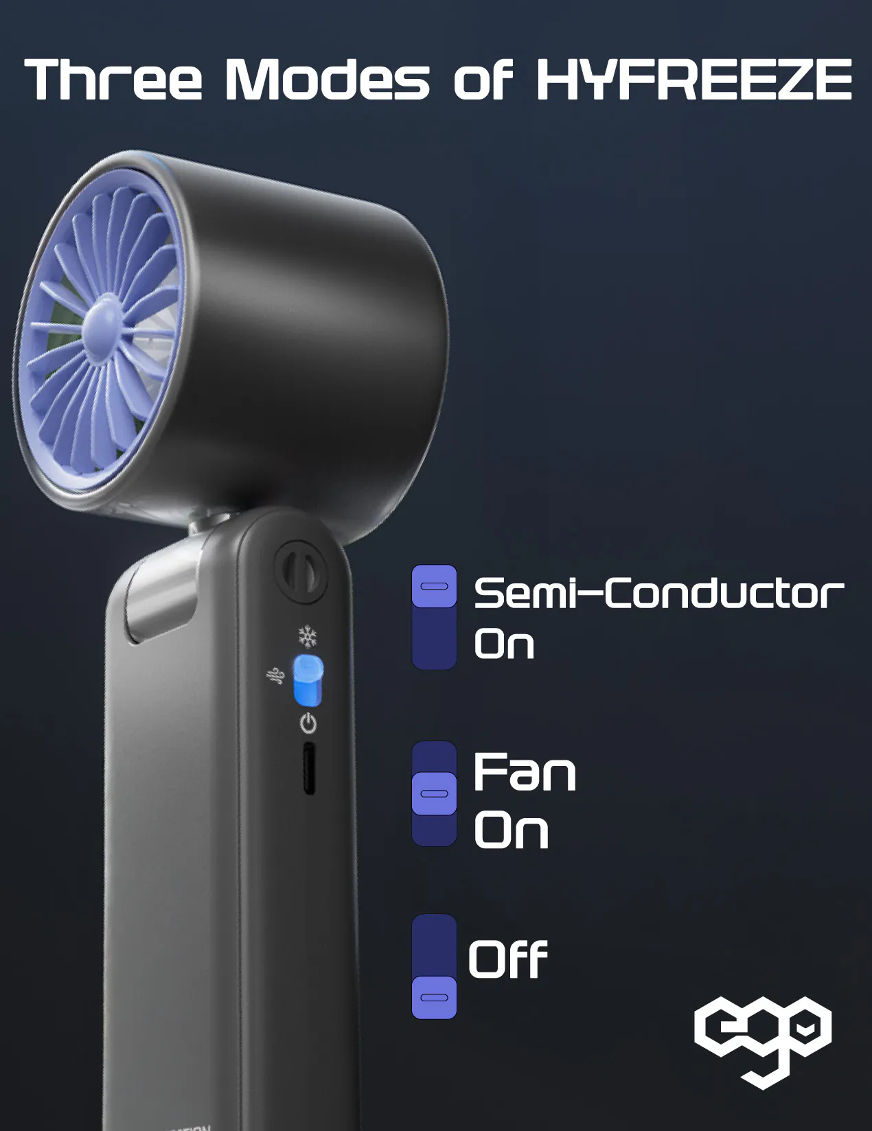 香港行貨 一年保養 ego - HyFreeze 半導體制冷風扇 冰敷手持高速風扇 18小時長氣 / 半導體制冷10度 / LED顯示 / 靜音 / 180度角度調較 HF1