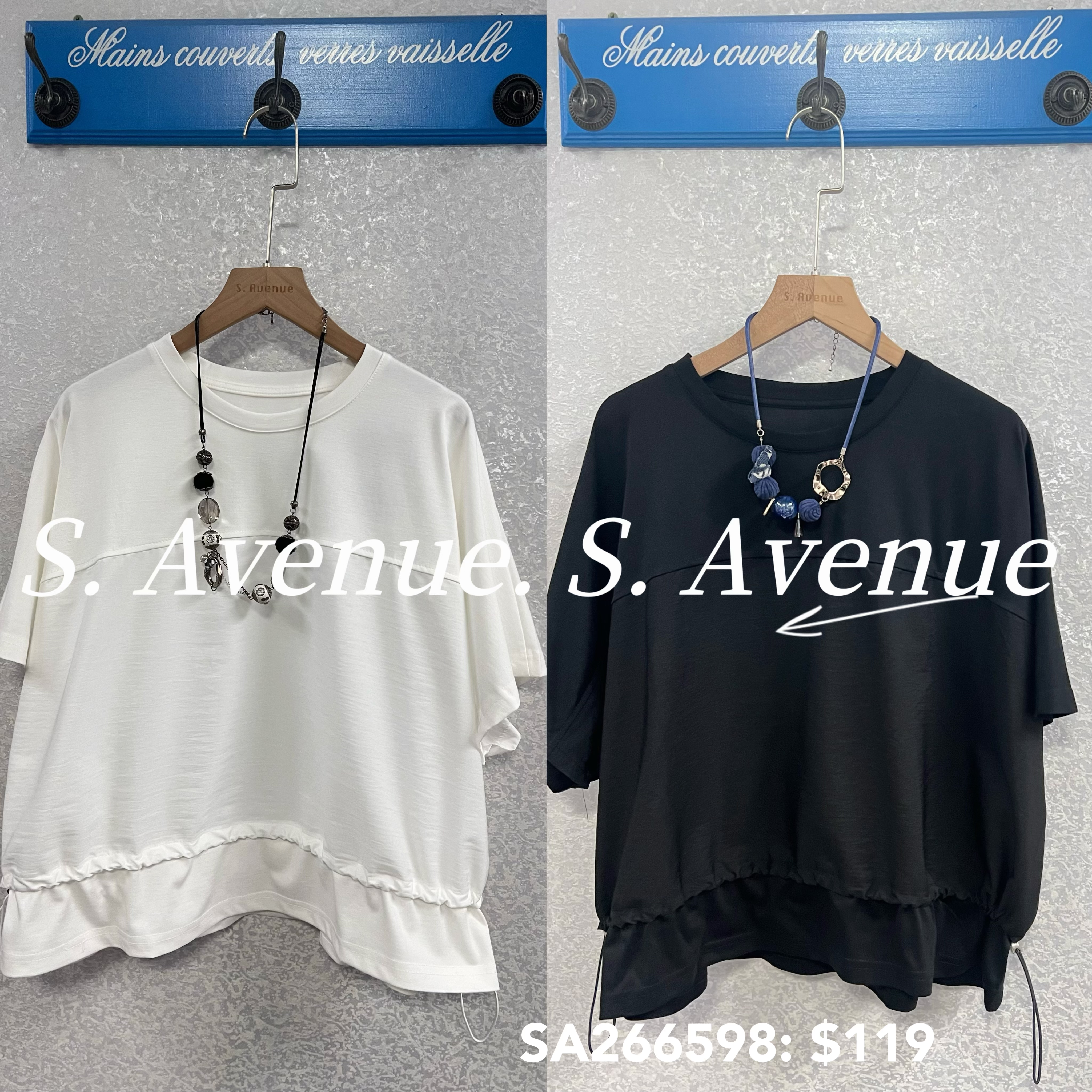 SA266598: 短袖拼布束腰top