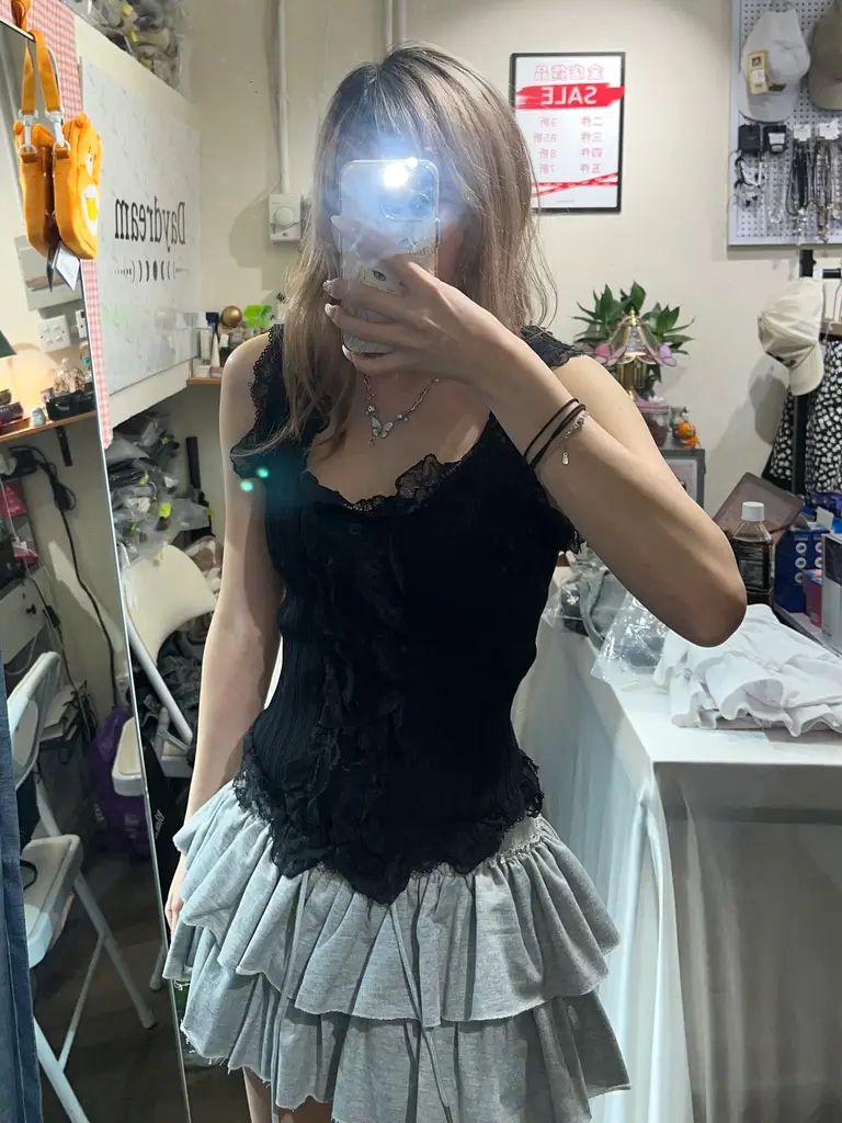 粗帶蕾絲邊長背心 KR2350