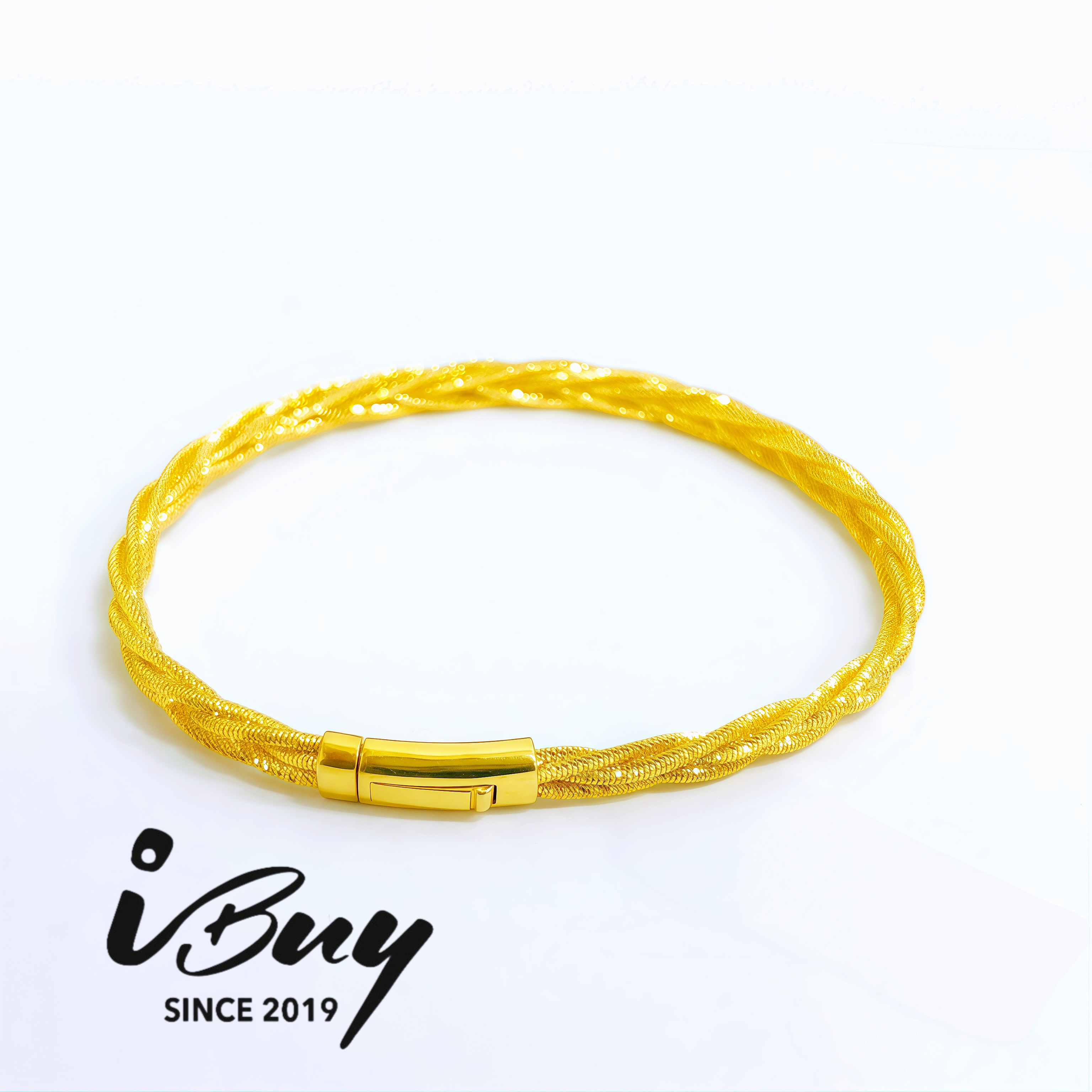 916 GOLD 2MM 2 LINE ITALY BRAIDED BRACELET 916 金 2MM双行辫织线圈手镯