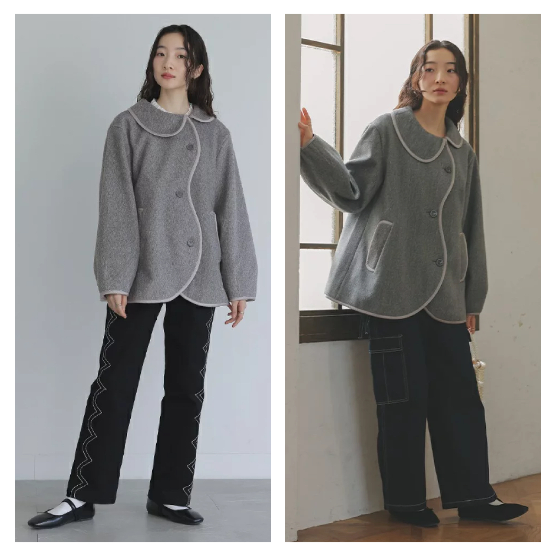 日本預訂📍日本不對稱拼色波浪邊外套 不包郵