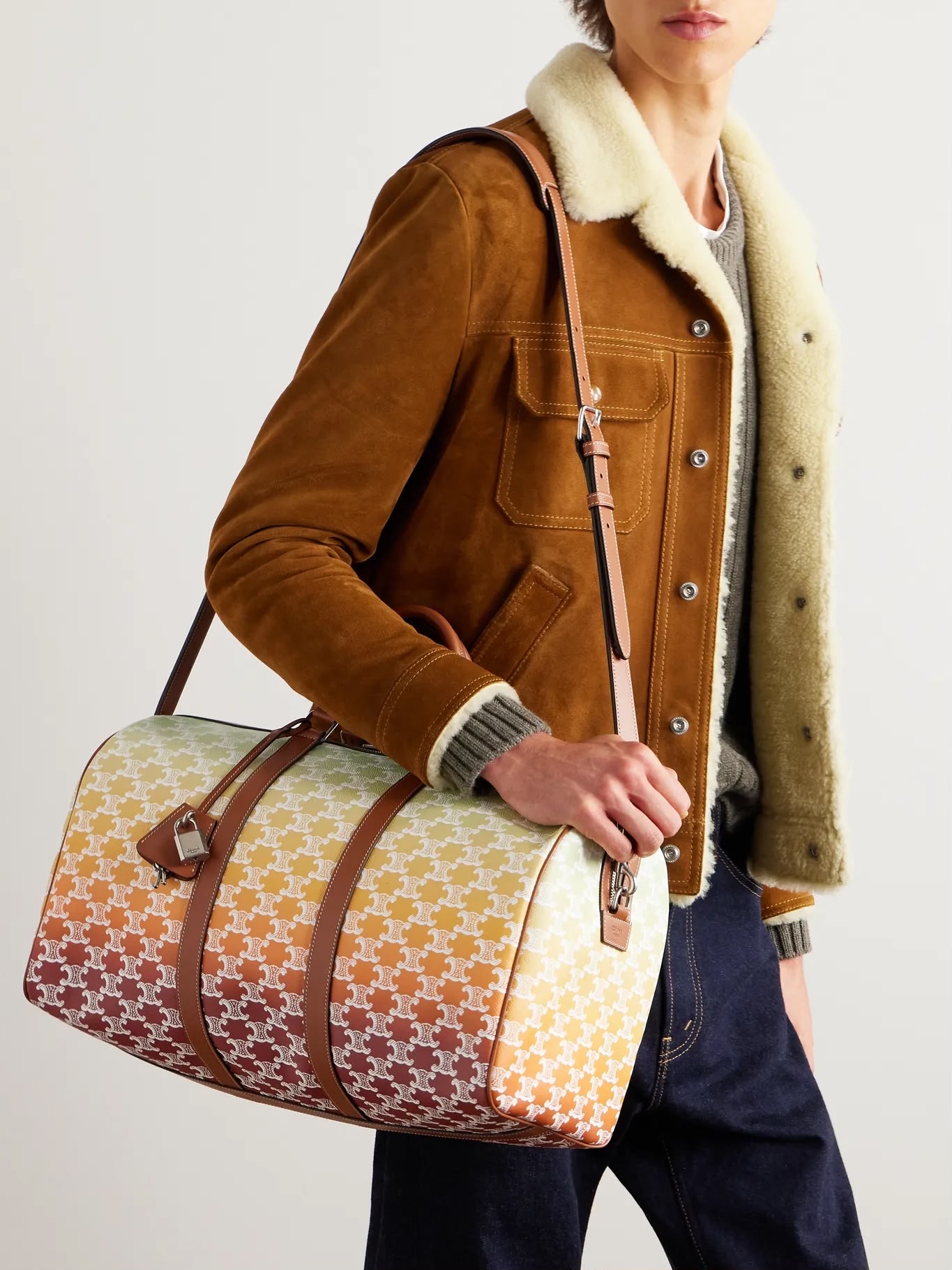 Celine Medium Voyage Leather-Trimmed Logo-Print Coated-Canvas Holdall carry travel bag ,100%Authentic,98%new ✅dust bag 