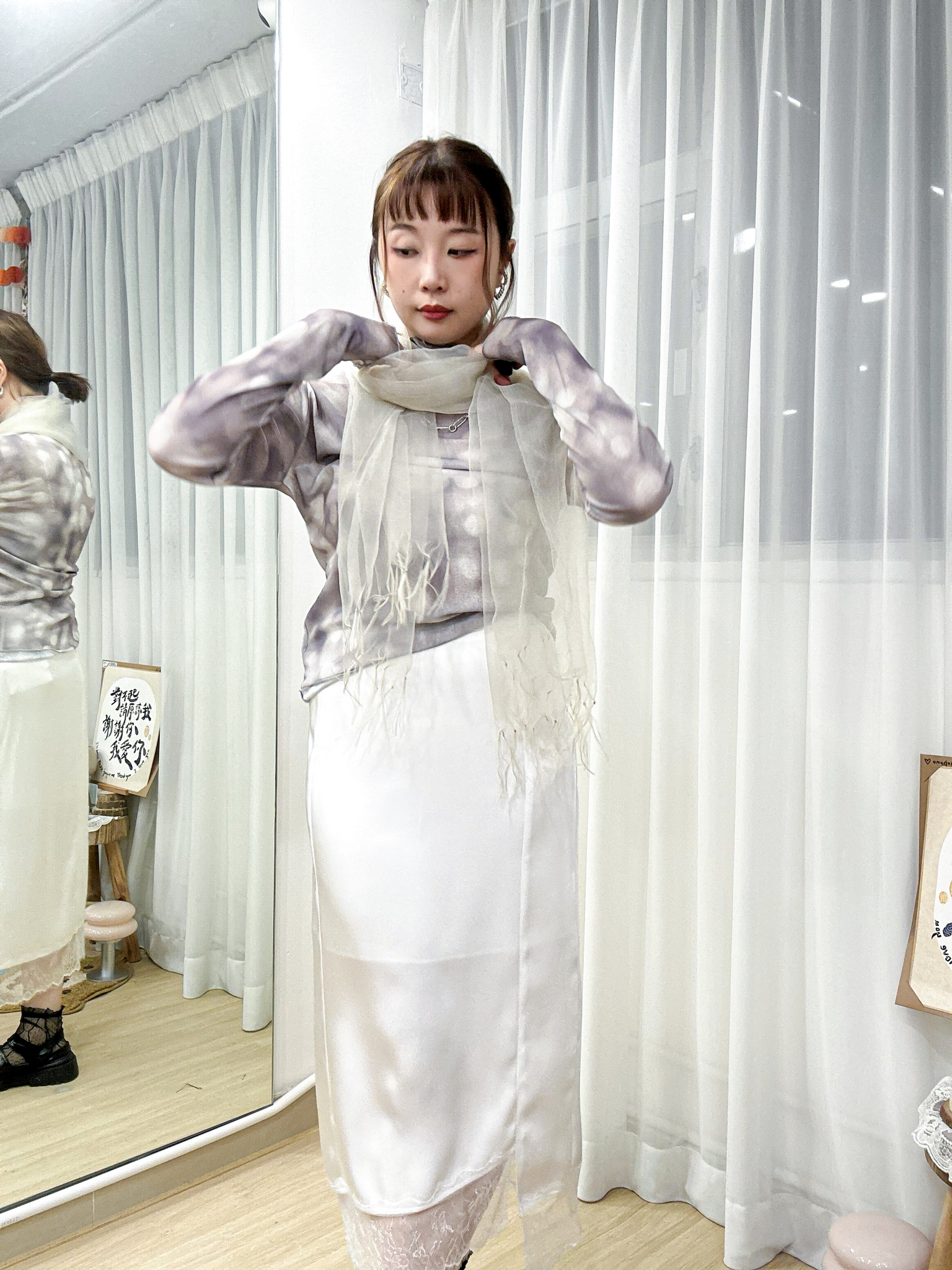 高檔藝術風～印花高領上衣 PP0003 - 淺灰色 Light Grey