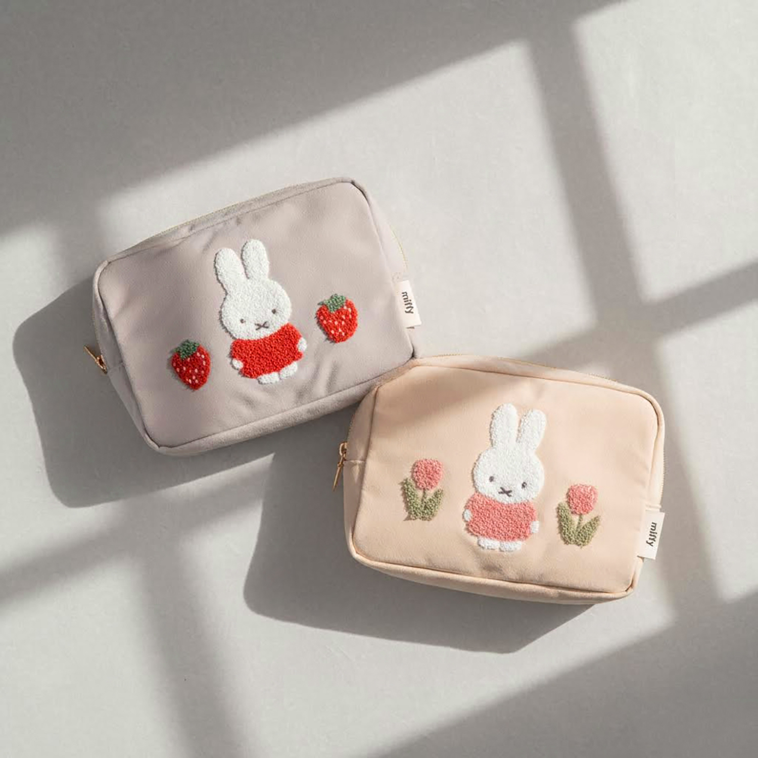 Miffy - 刺繡長形小物包 (杏色花朵款)
