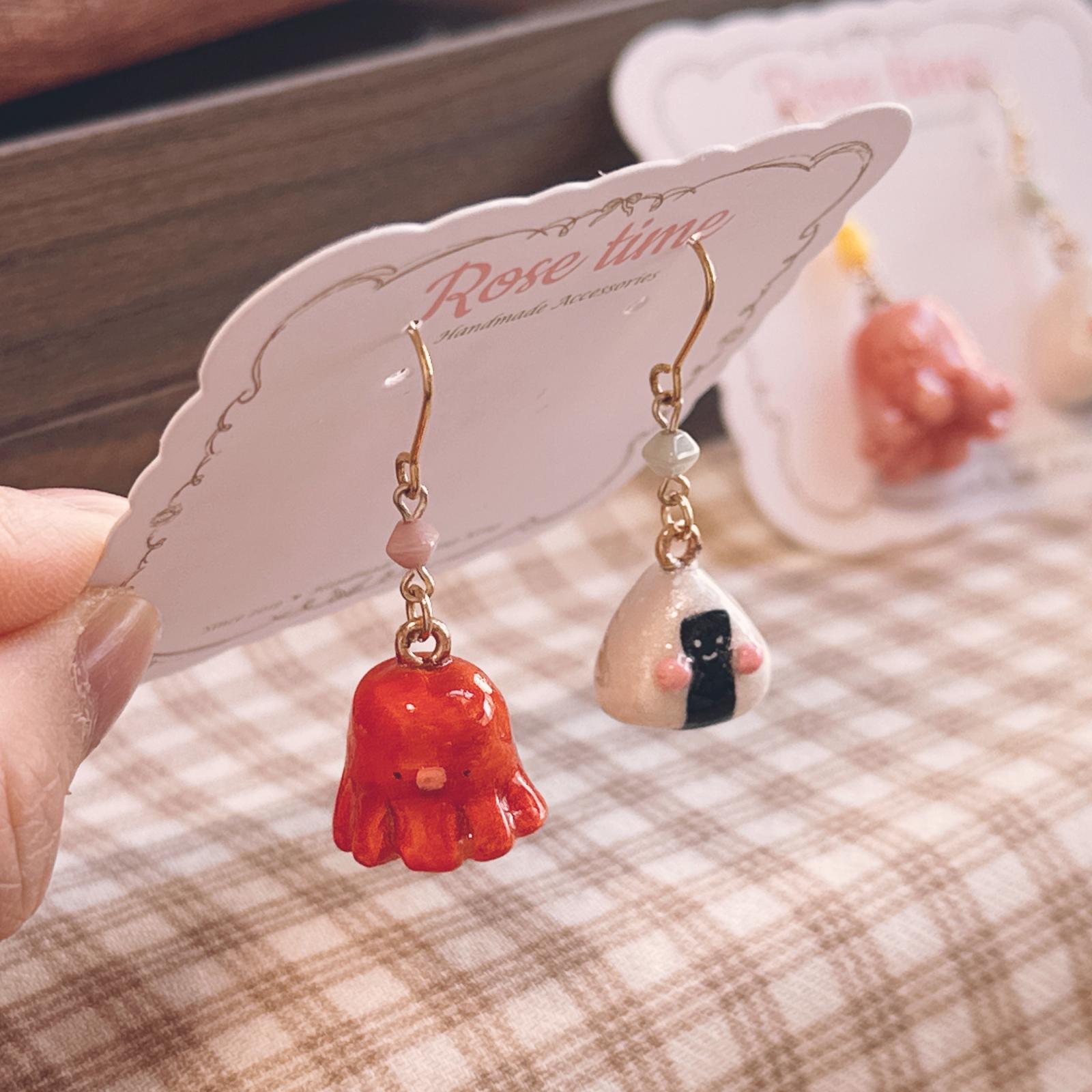 手繪立體八爪魚🐙腸仔拼飯糰🍙 耳環