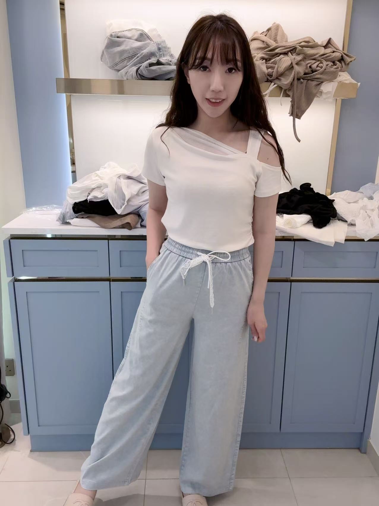 超級正嘅牛仔布褲超輕鬆，舒服S-XL都完全可以着到杏/藍/紫$259