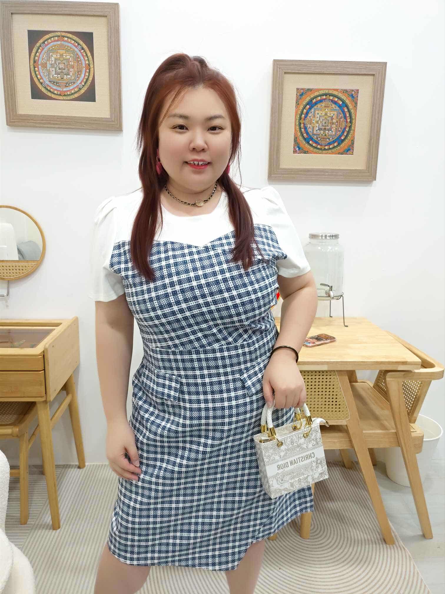 OTA04 BE#281919 拼接格子设计连衣裙