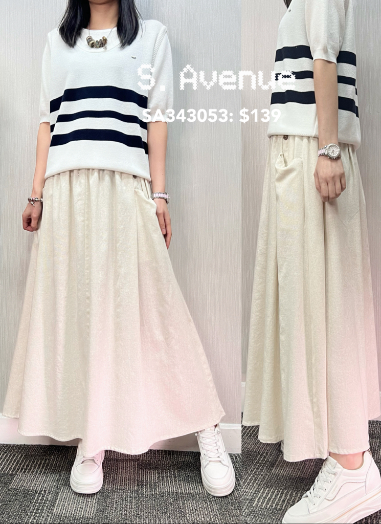 SA343053: 橡筋腰前有鈕雙袋A字裙