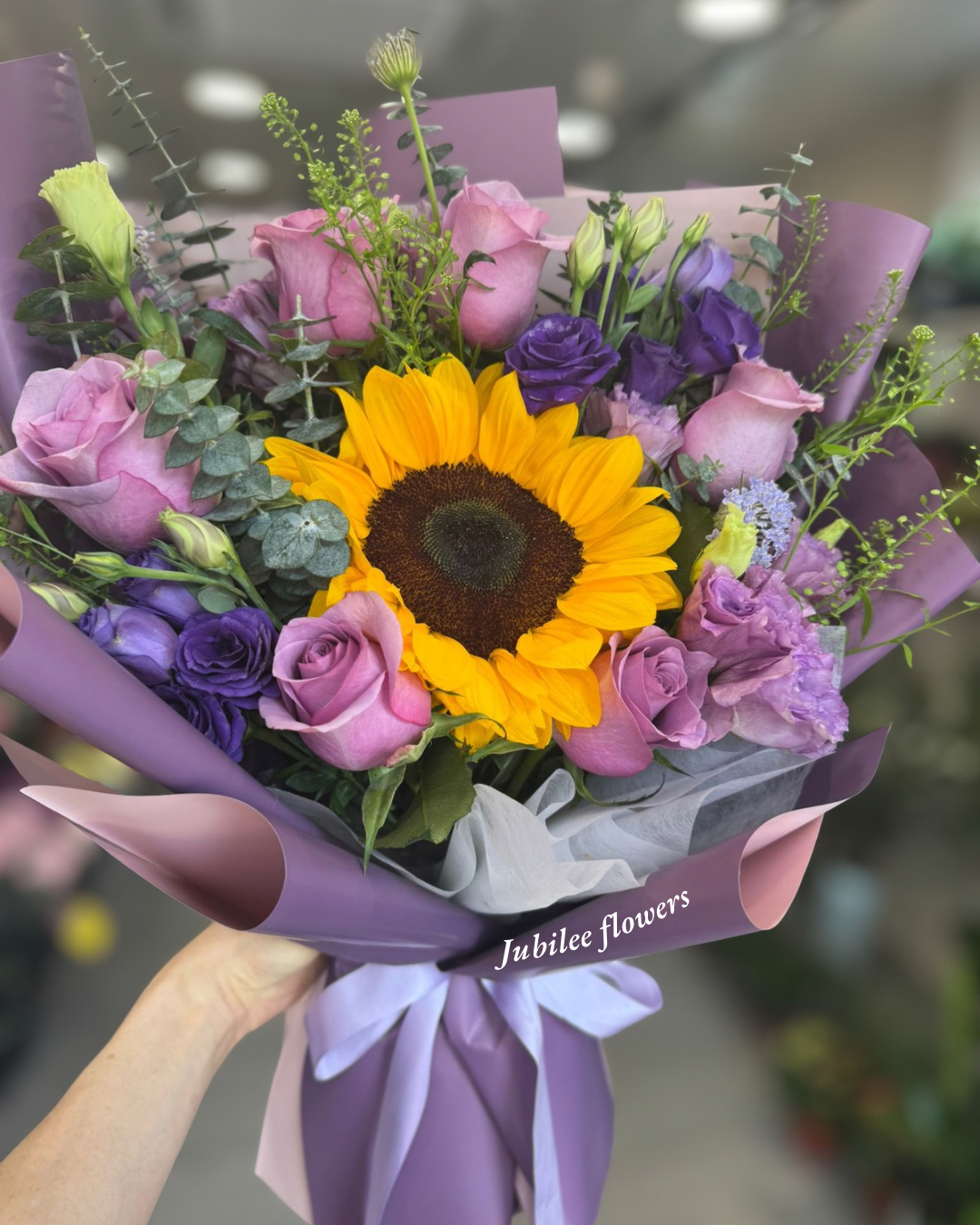 🌻向日葵 紫色玫瑰混合花束