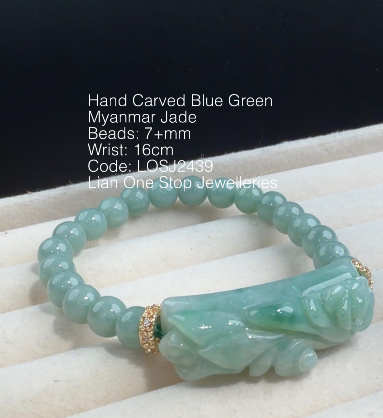 Code: LOSJ2439 Hand Carved Blue Green Myanmar Jade 